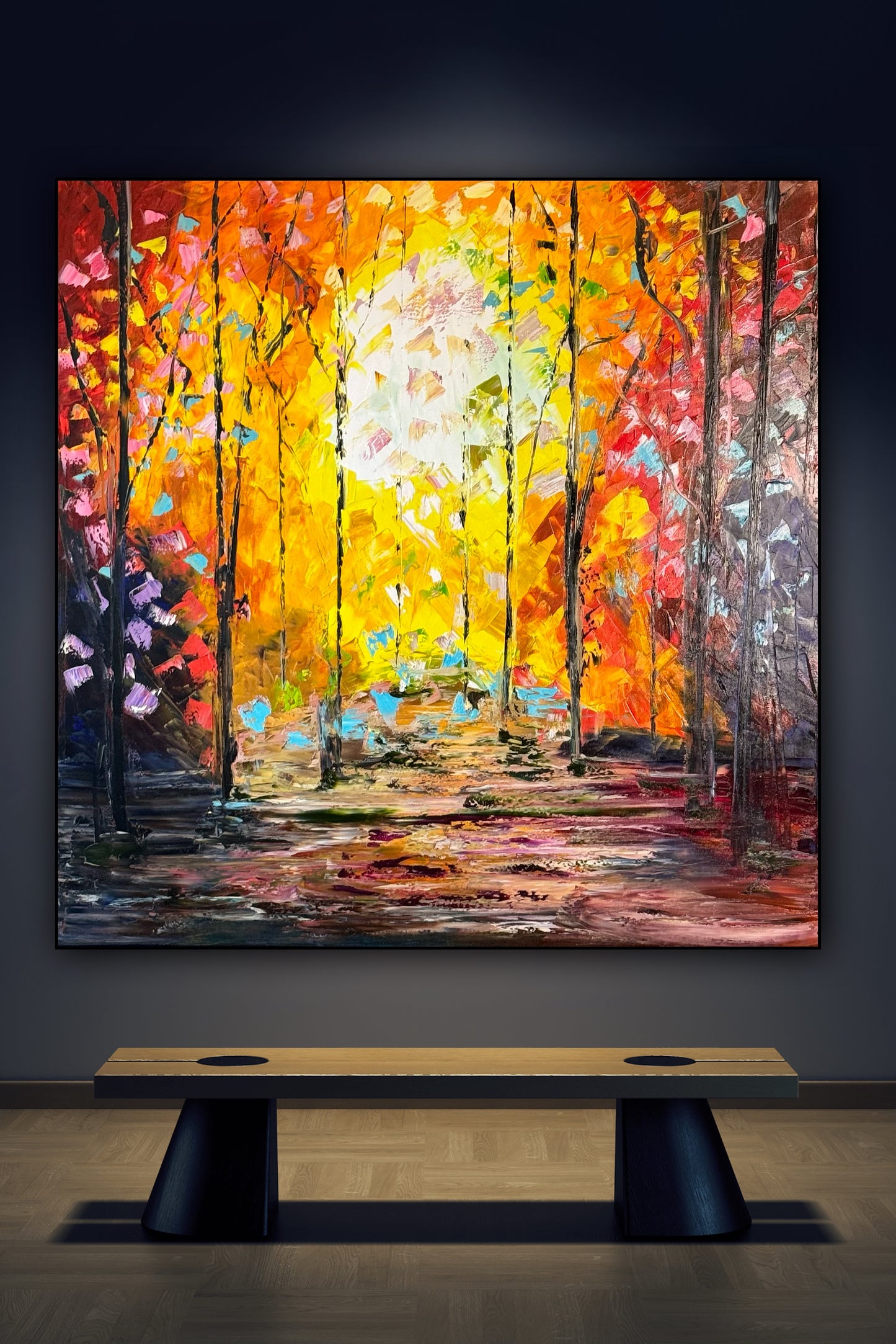 Richter Original Abstract Oil Painting 100x100cm On 1.6cm Canvas Autumn Forest
