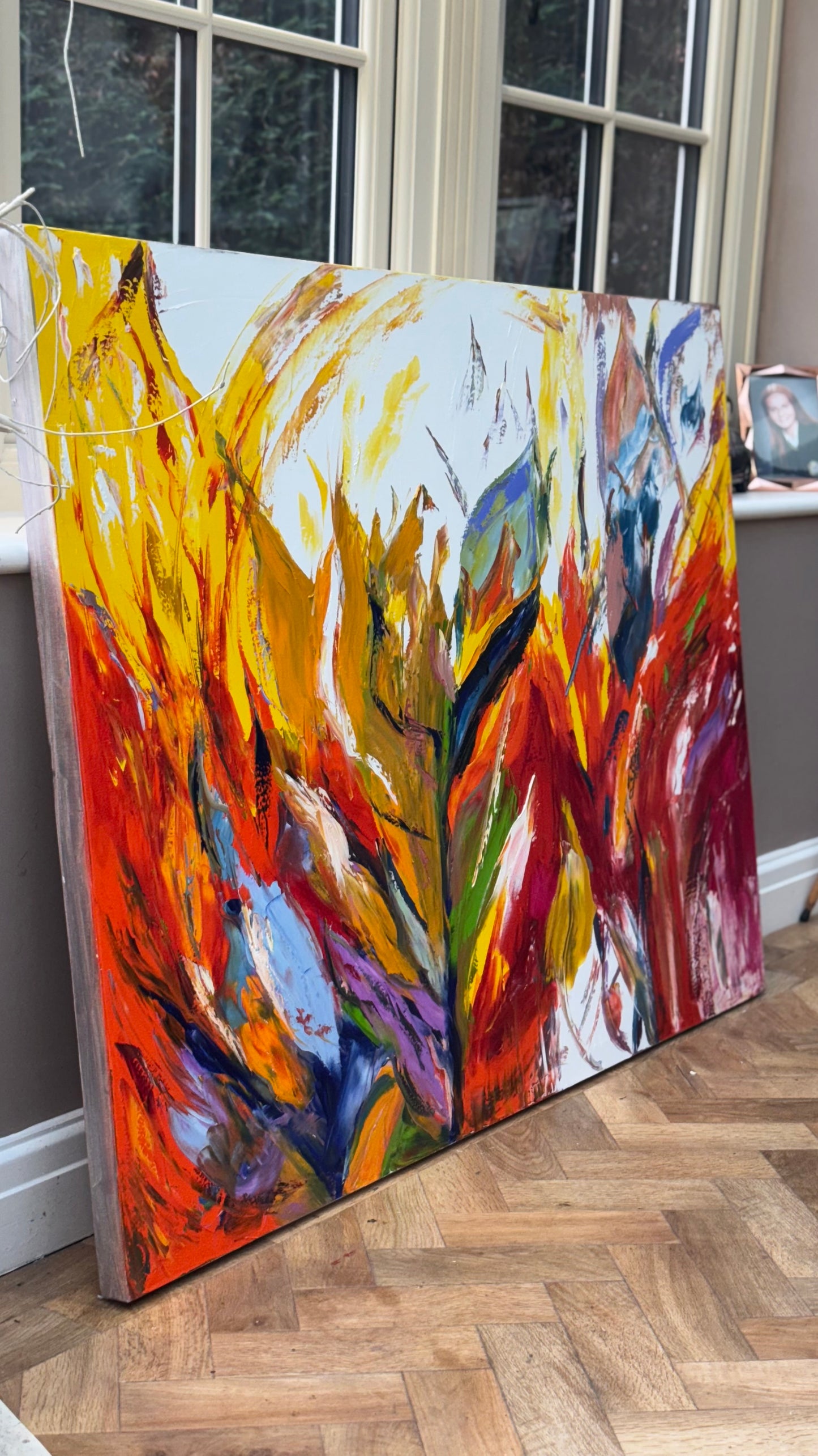 Large Abstract Original Oil Painting On 120x91cm canvas textured Flames of Nature