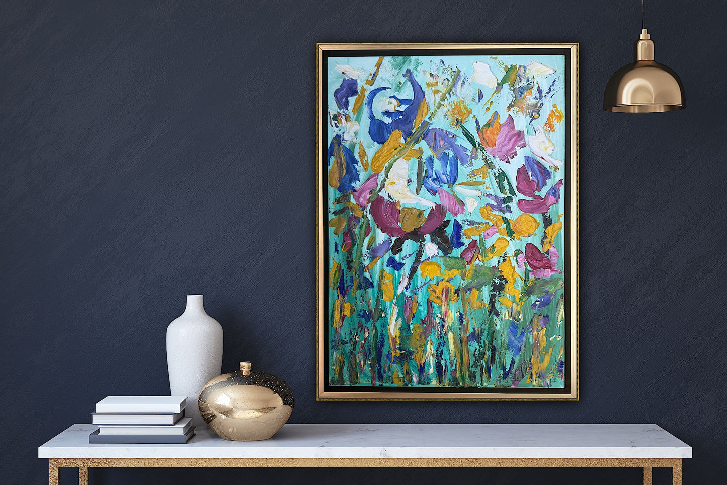 Framed in gold Textured Original Abstract Oil Painting On Canvas 50 x 40cm Eden Gardens