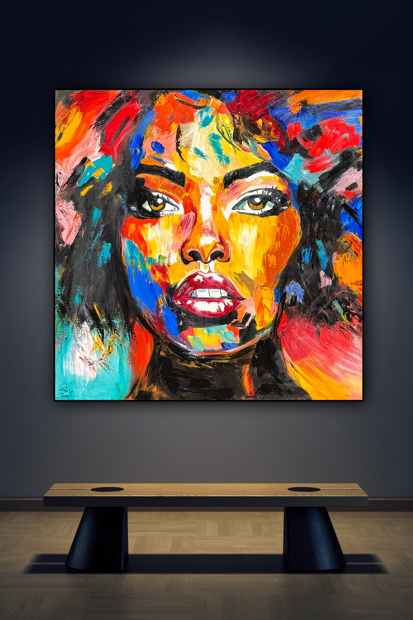 Richter Style Abstract Original Oil Painting On 100 x 100cm canvas Beauty Hazel eyes woman portrait