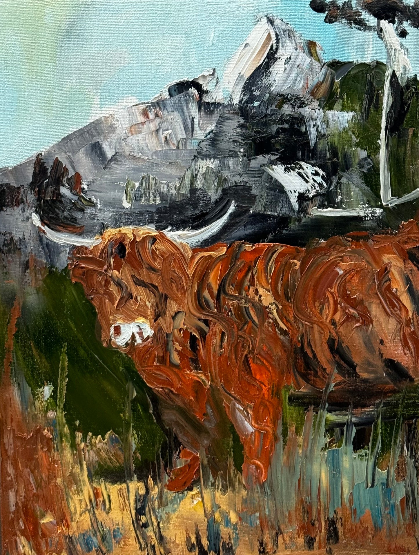 Abstract Original Oil Painting On 30 x 40cm Canvas Aboriginal highland cow ‘Bertie’ animal
