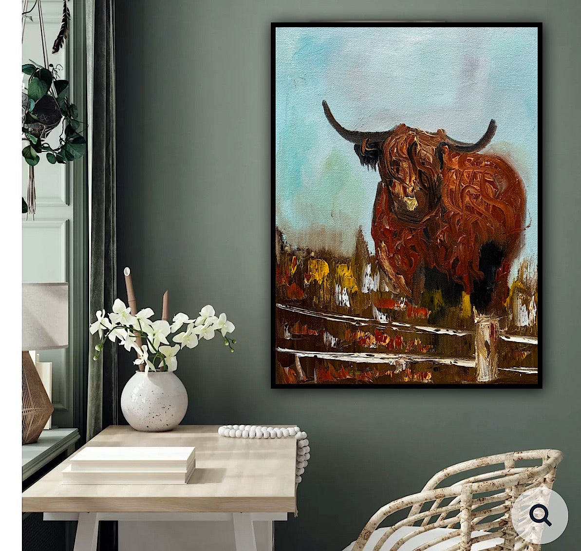 Abstract Original Oil Painting On 30 x 40cm Canvas Aboriginal highland cow ‘Bernie’ animal