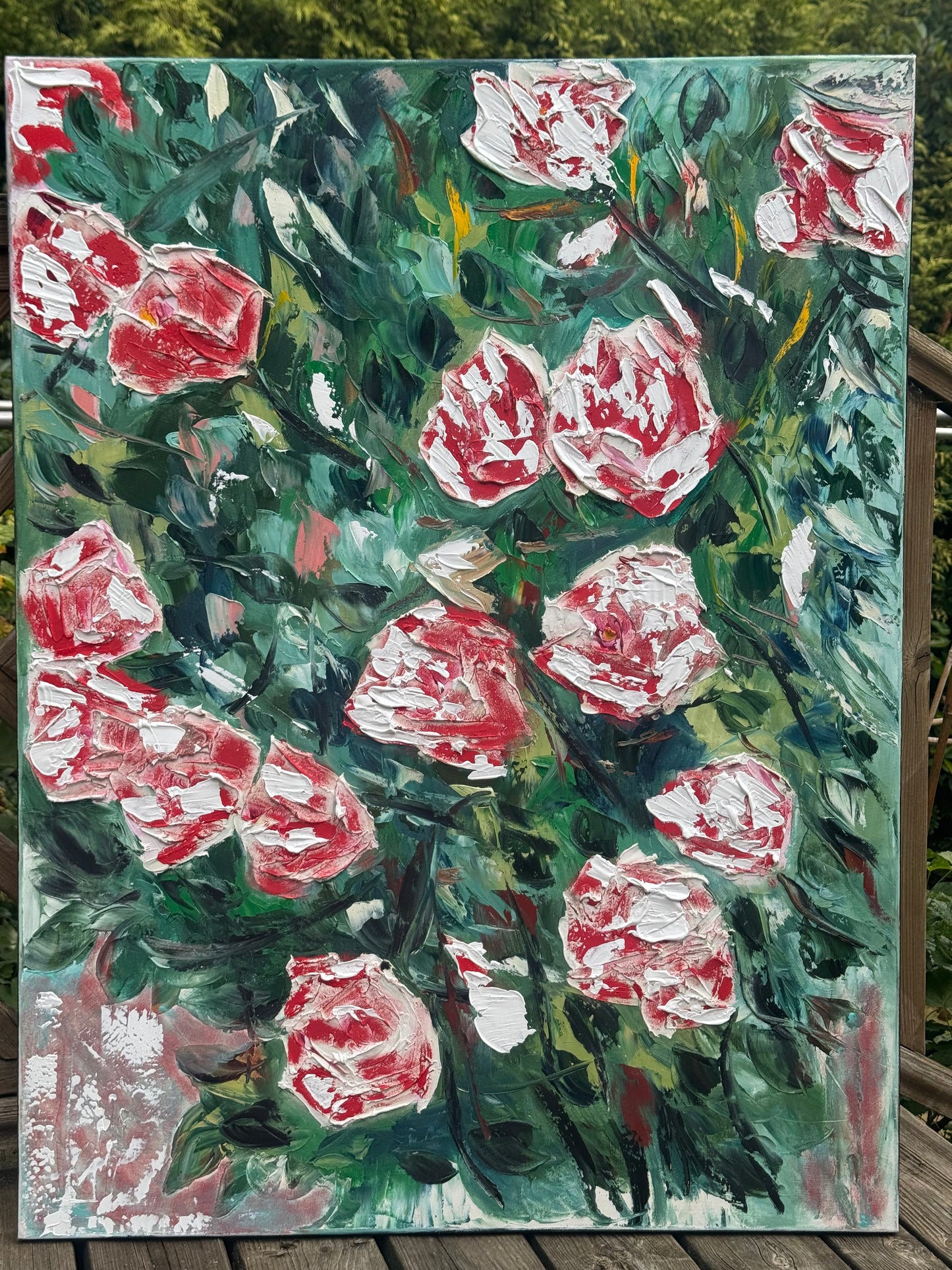 Abstract Impressionist Style Original Oil Painting on canvas 100x76cm Rose Garden