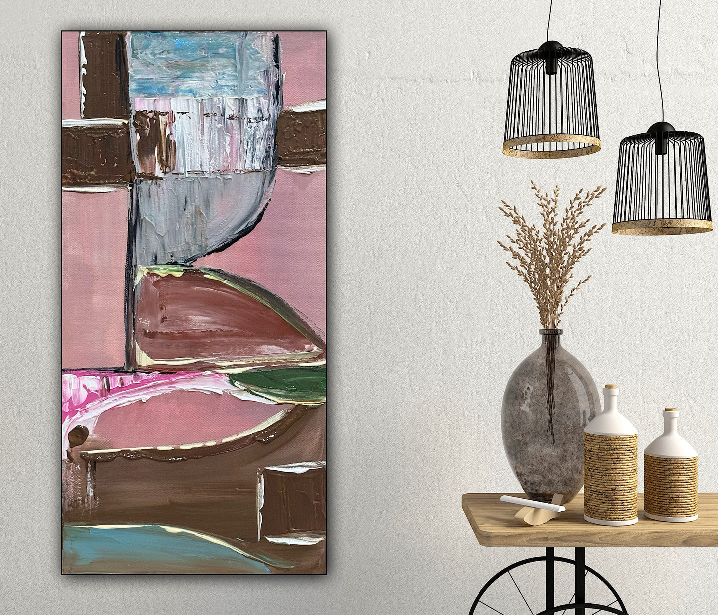 Oka Contemporary Abstract Original Oil Painting 30cm x 60cm textured Harmonic Layer