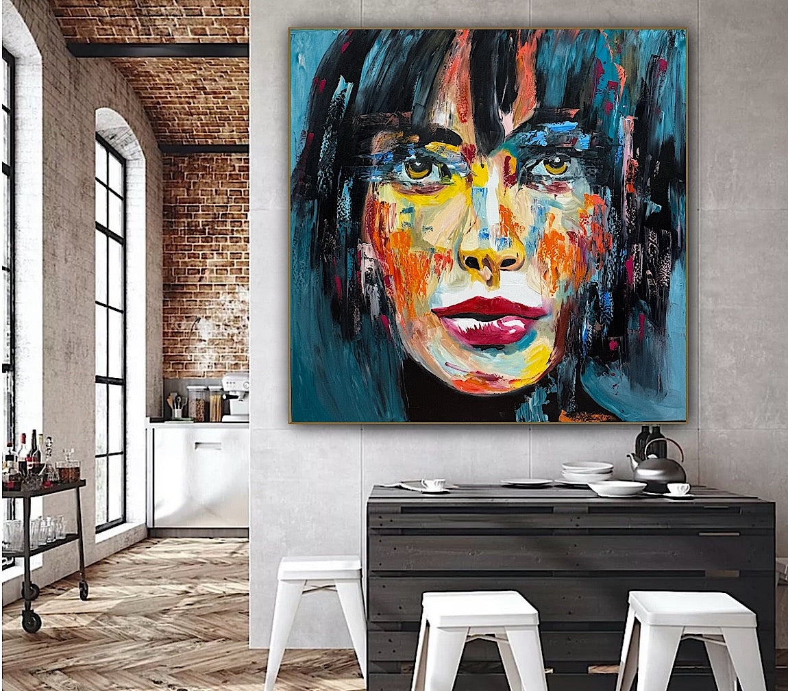 Richter Style Abstract Original Oil Painting On 100 x 100cm canvas Beauty Shades of Tranquility portrait