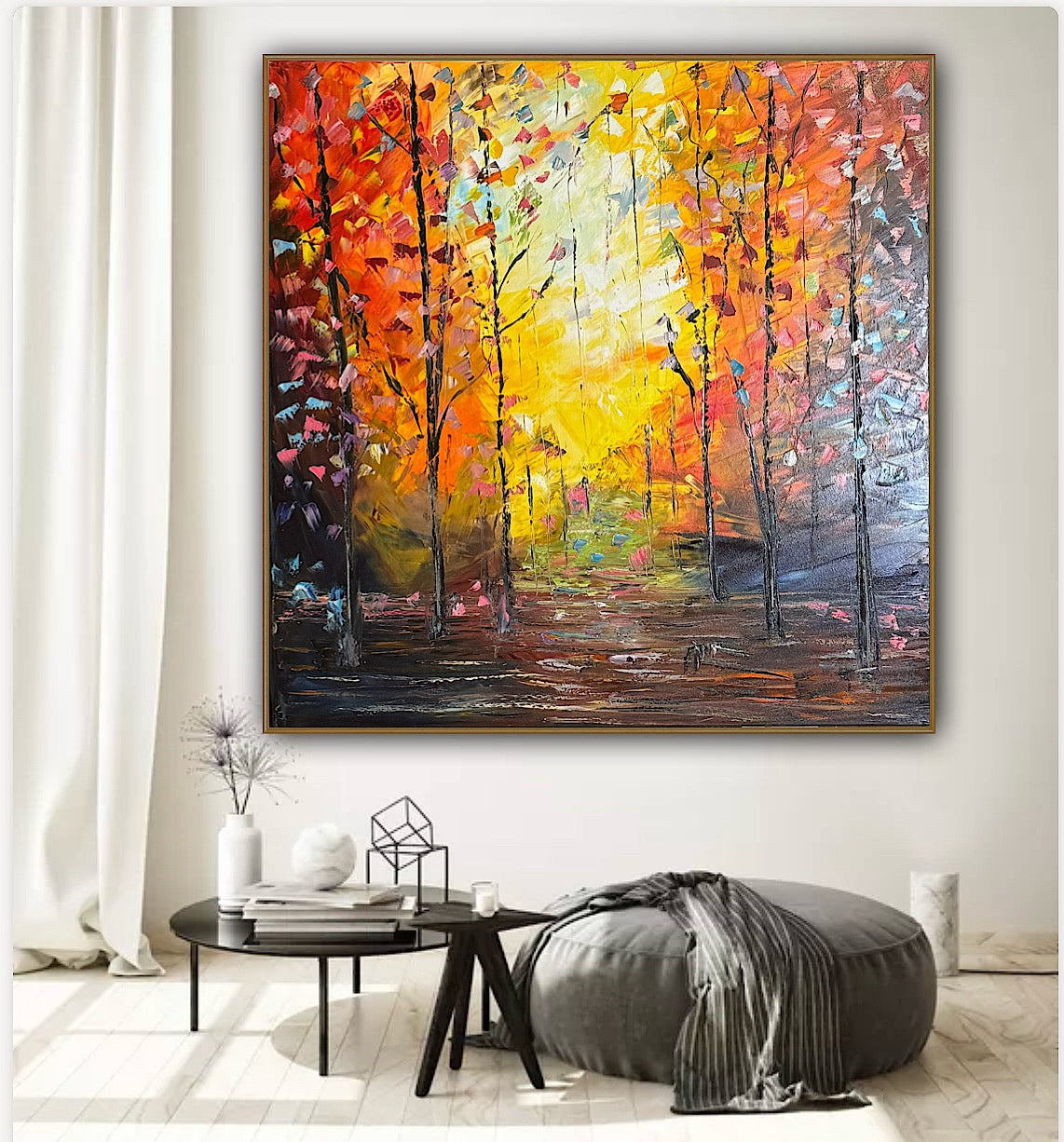 Oka Contemporary Abstract Original Oil Painting 100 x100cm Autumn Forest floral