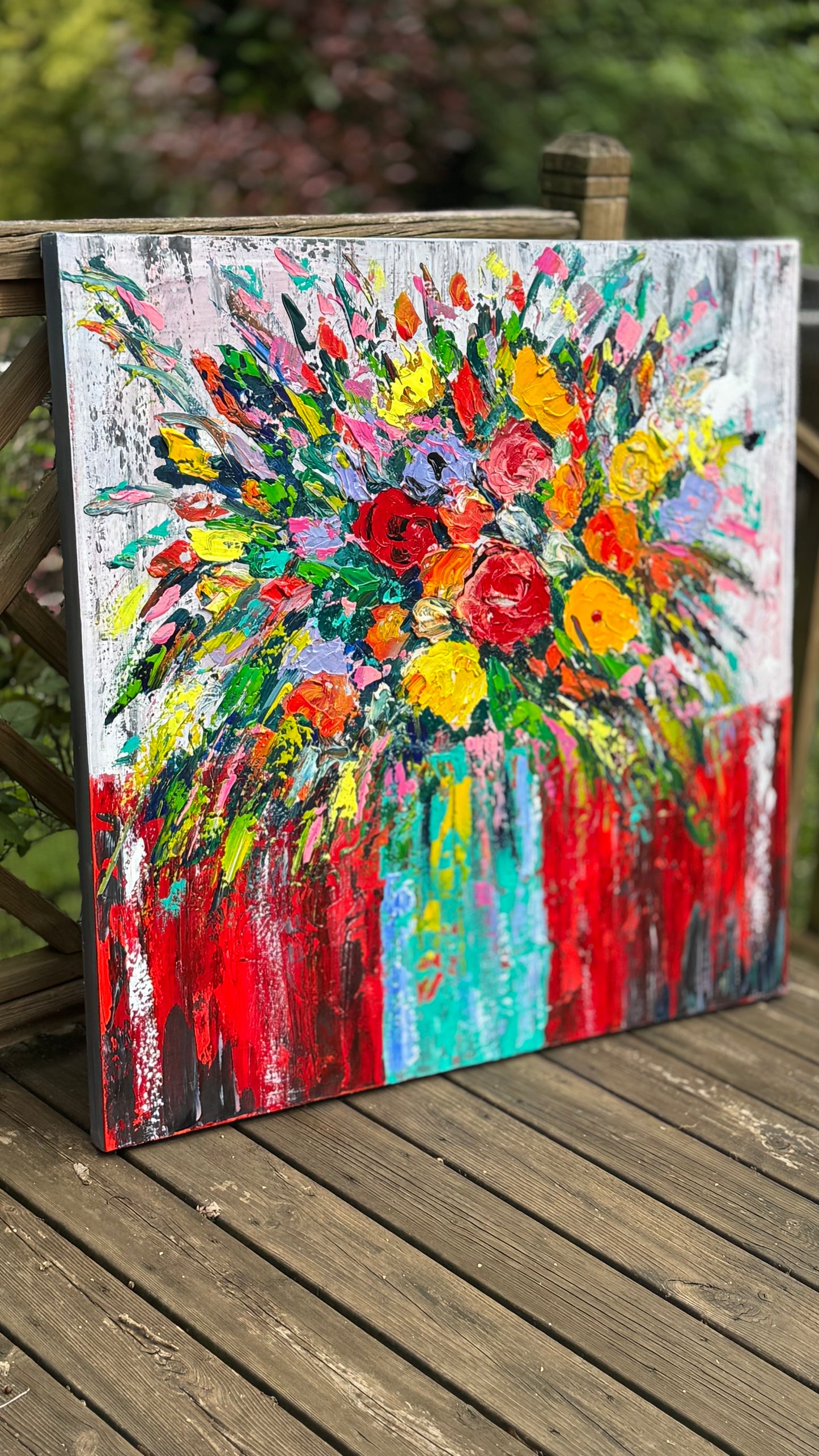 Original Abstract Oil Painting On 4cm Canvas 80 x 80cm Floral Sunflowers