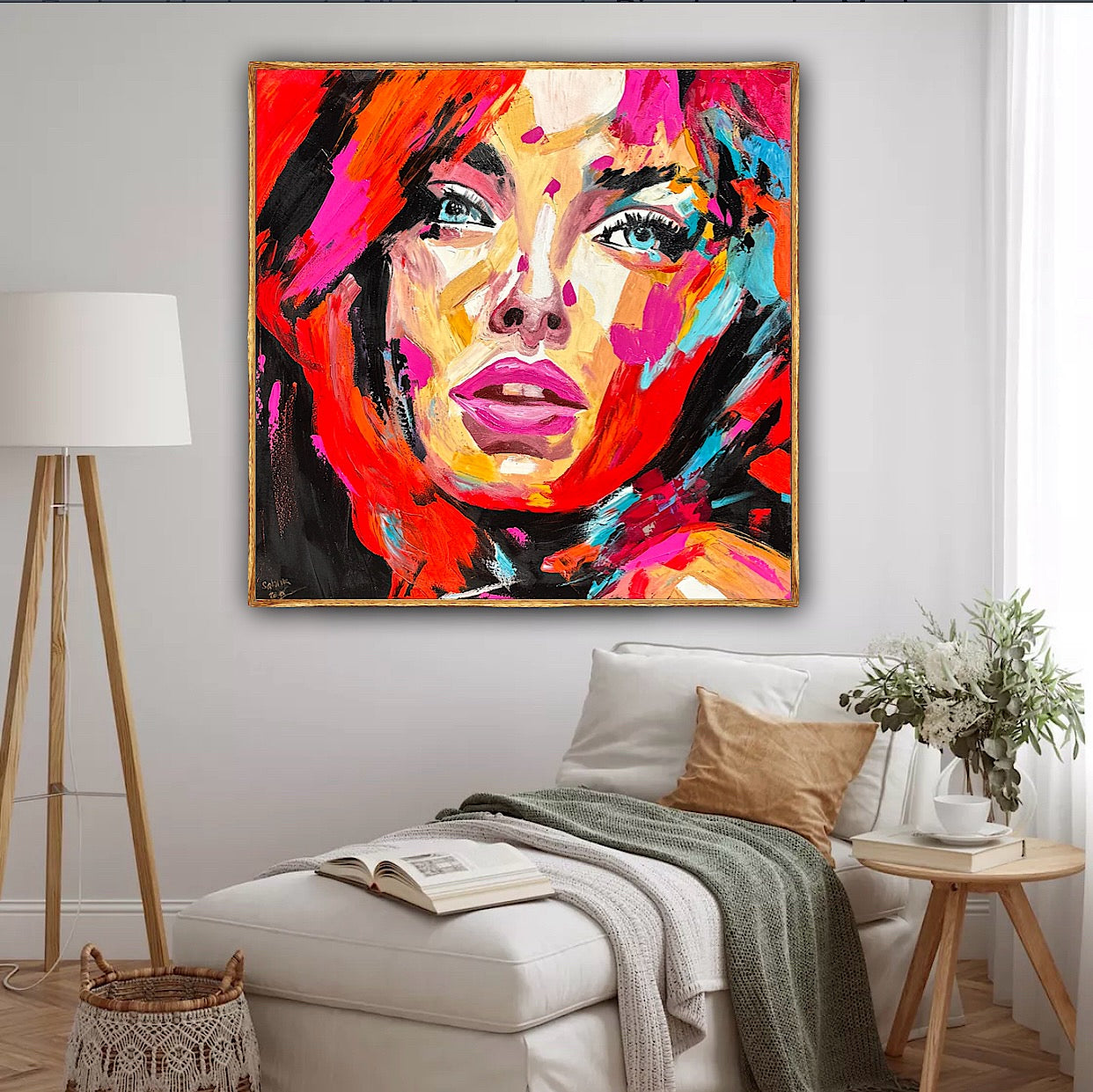 Richter Style Abstract Original Oil Painting On 100 x 100cm canvas Red head woman portrait