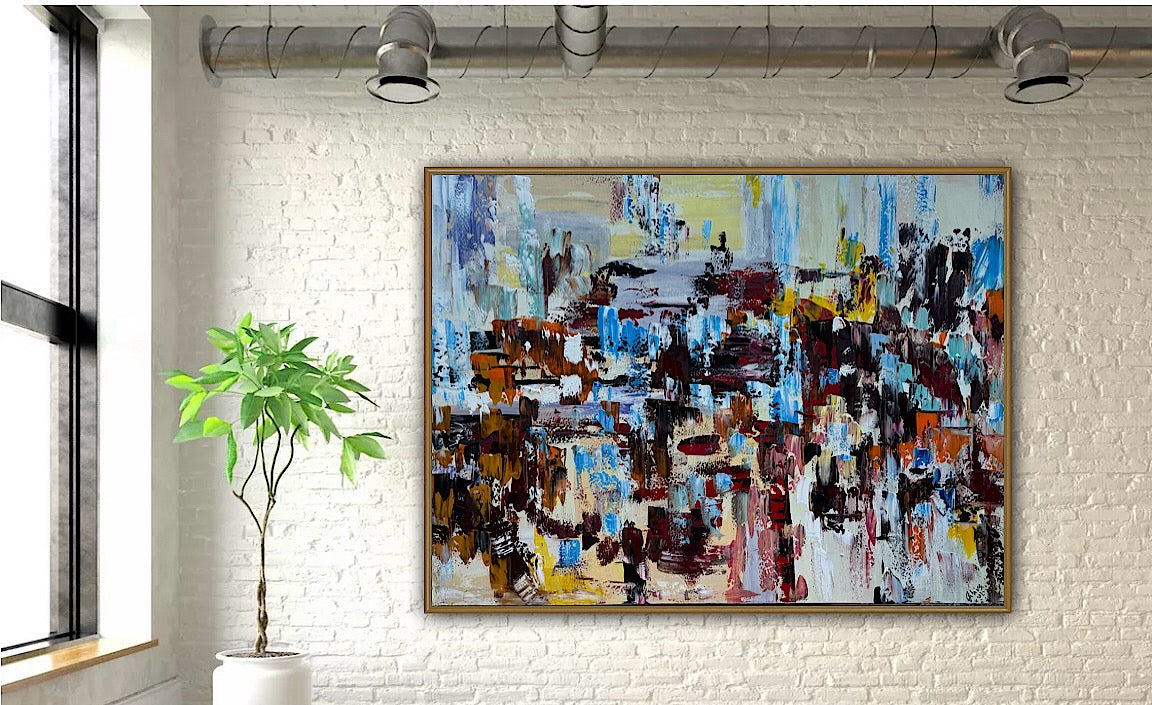 Framed Richter Original modern Abstract Oil Painting in 120x90cmCanvas Cityscape Love