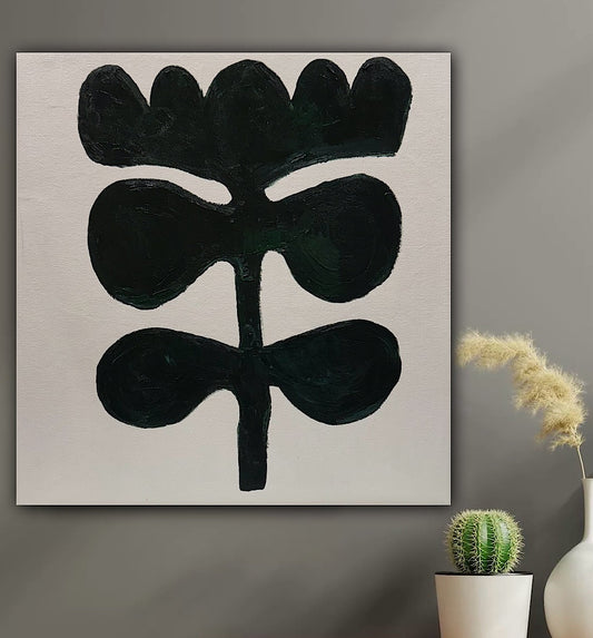 Eferi Plant II Green & White Modern Abstract oil Painting On Canvas 40x40cm In Oka floral