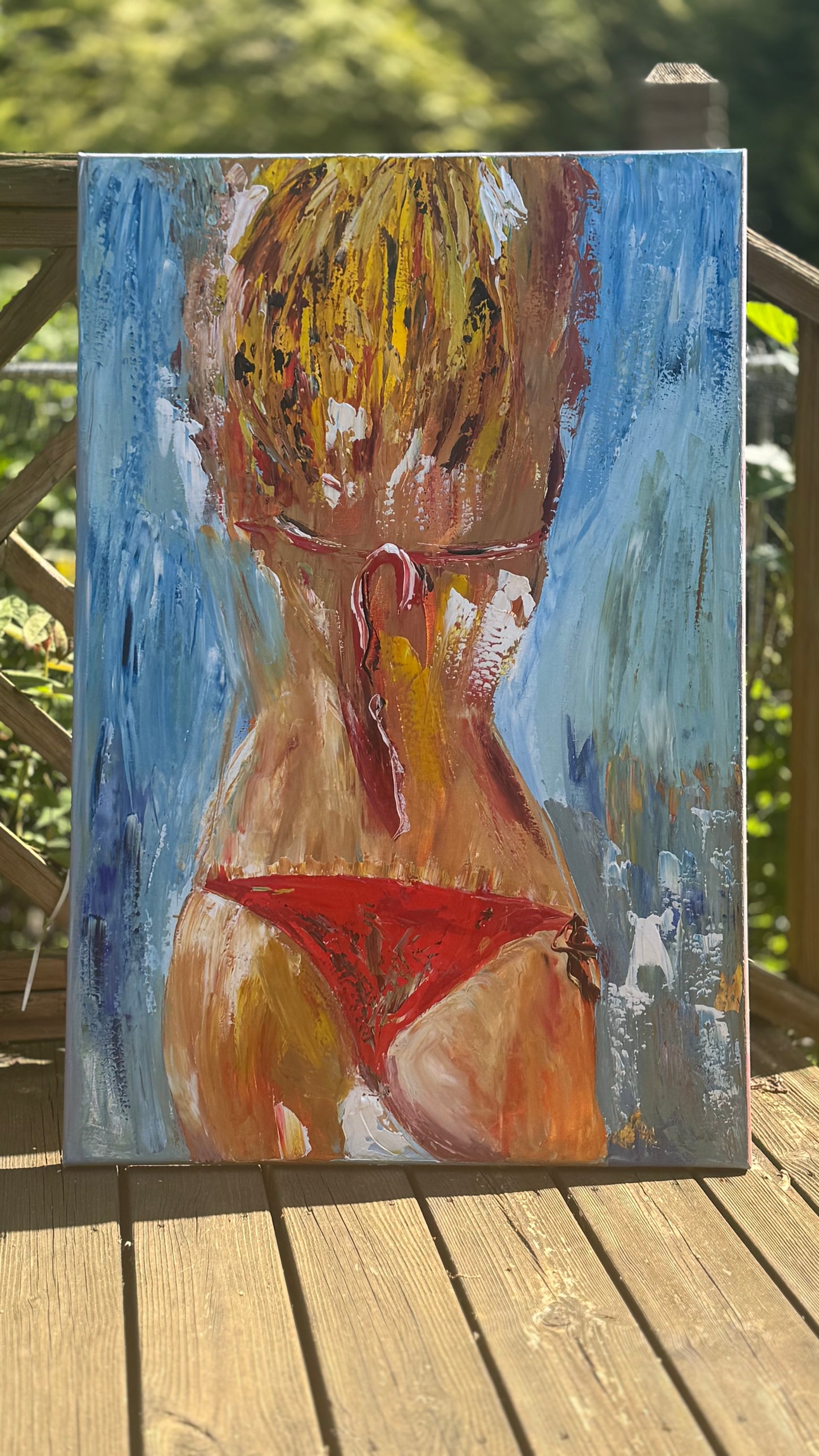 Contemporary Abstract Original Oil Painting On 90 x 60cm Canvas Girl in Red Bikini Nude collection