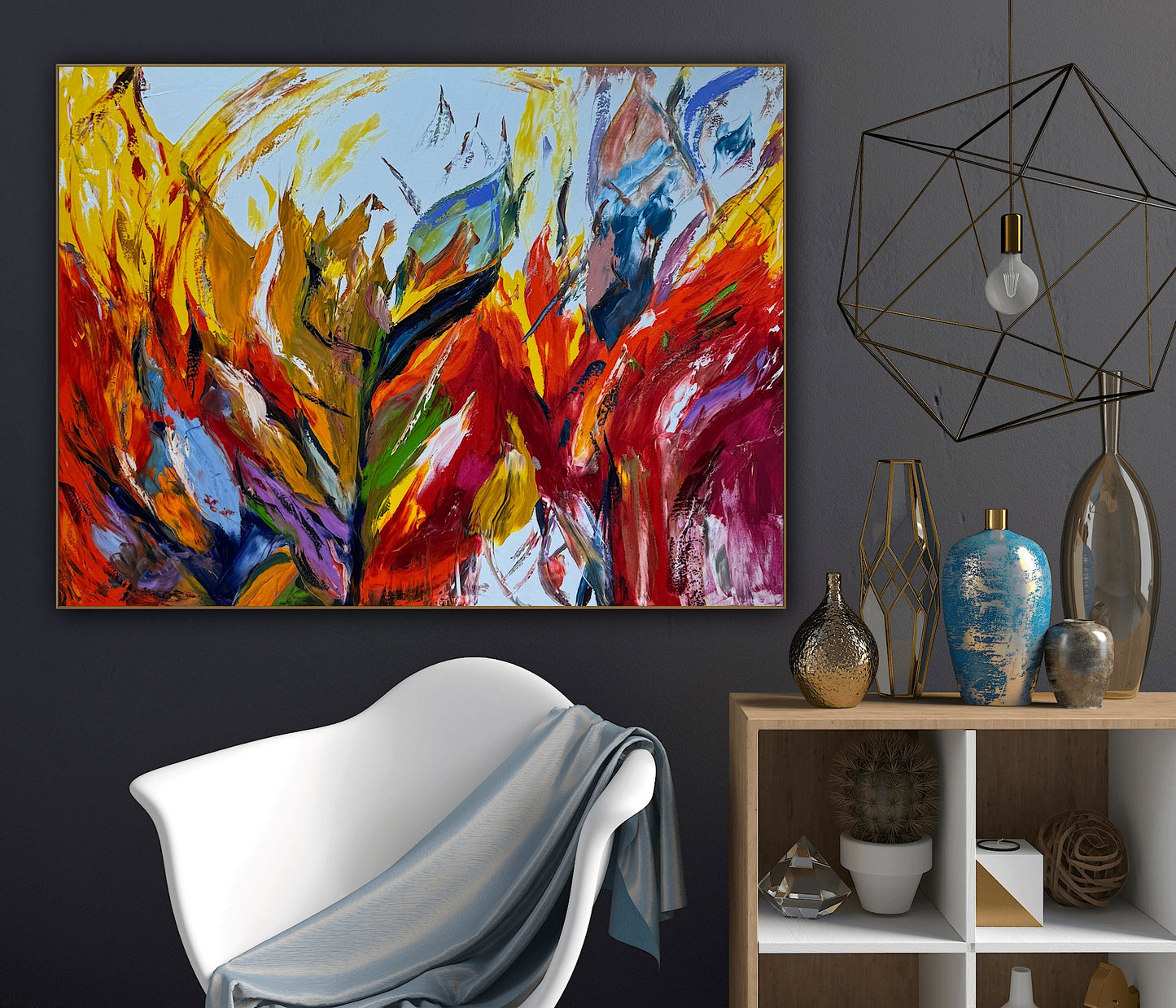 Large Abstract Original Oil Painting On 120x91cm canvas textured Flames of Nature