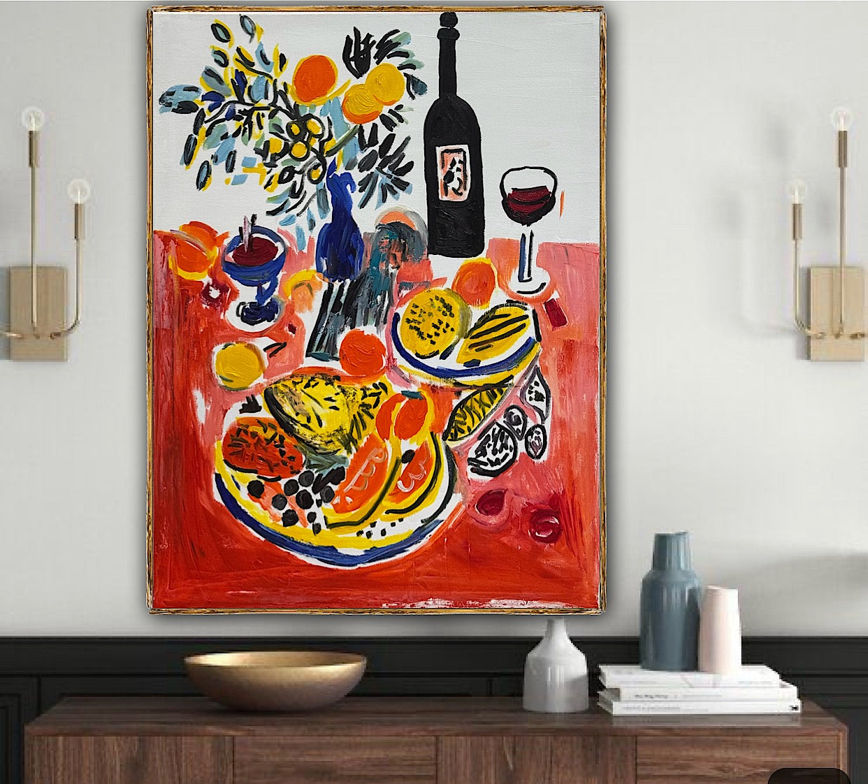 Renour Abstract Original Oil Painting On 80x60cm canvas Wine and Fruit