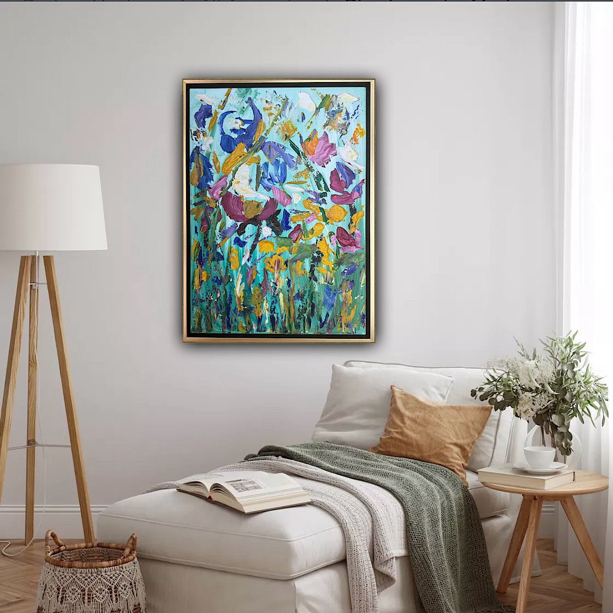 Framed in gold Textured Original Abstract Oil Painting On Canvas 50 x 40cm Eden Gardens