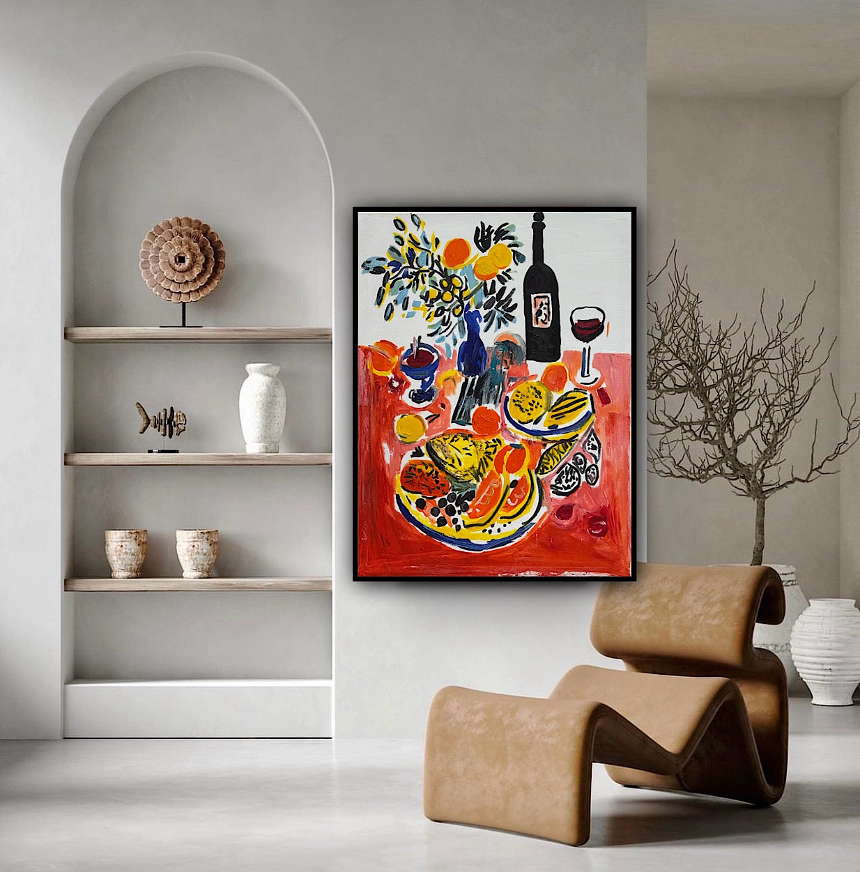 Renour Abstract Original Oil Painting On 80x60cm canvas Wine and Fruit