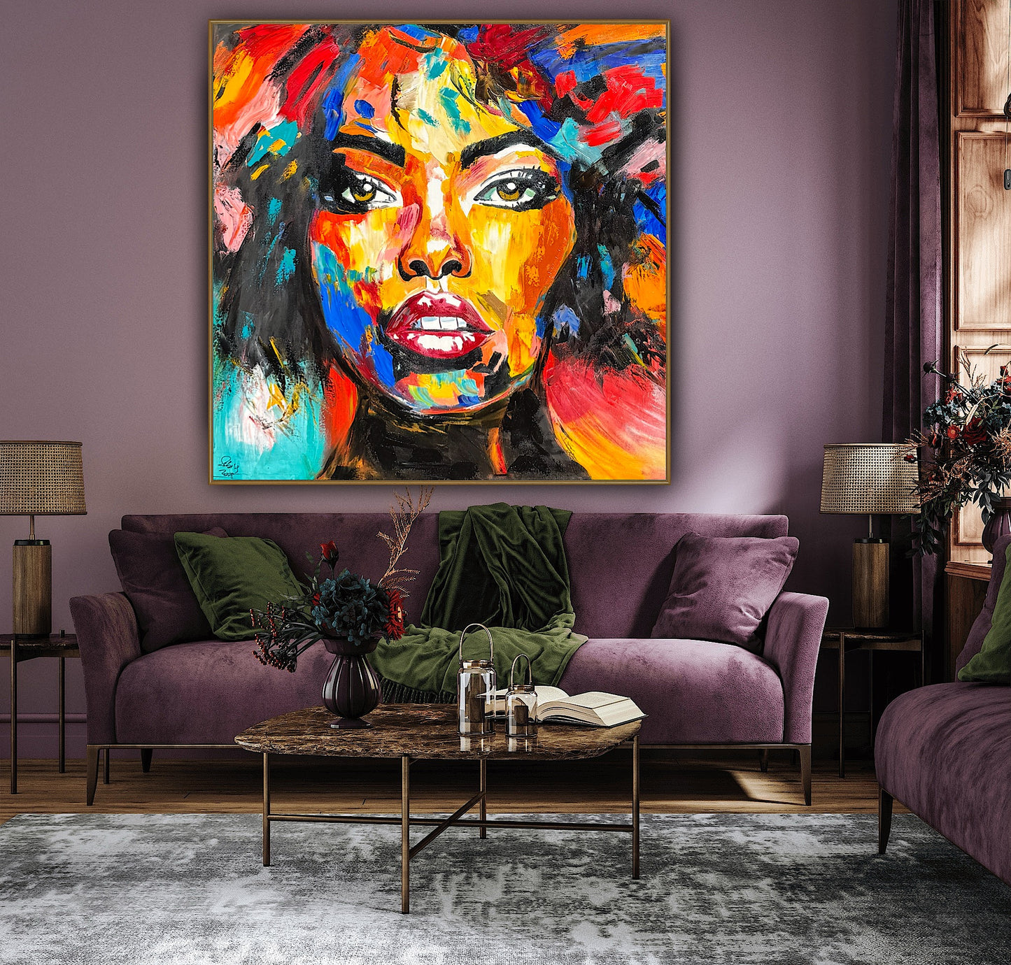 Richter Style Abstract Original Oil Painting On 100 x 100cm canvas Beauty Hazel eyes woman portrait
