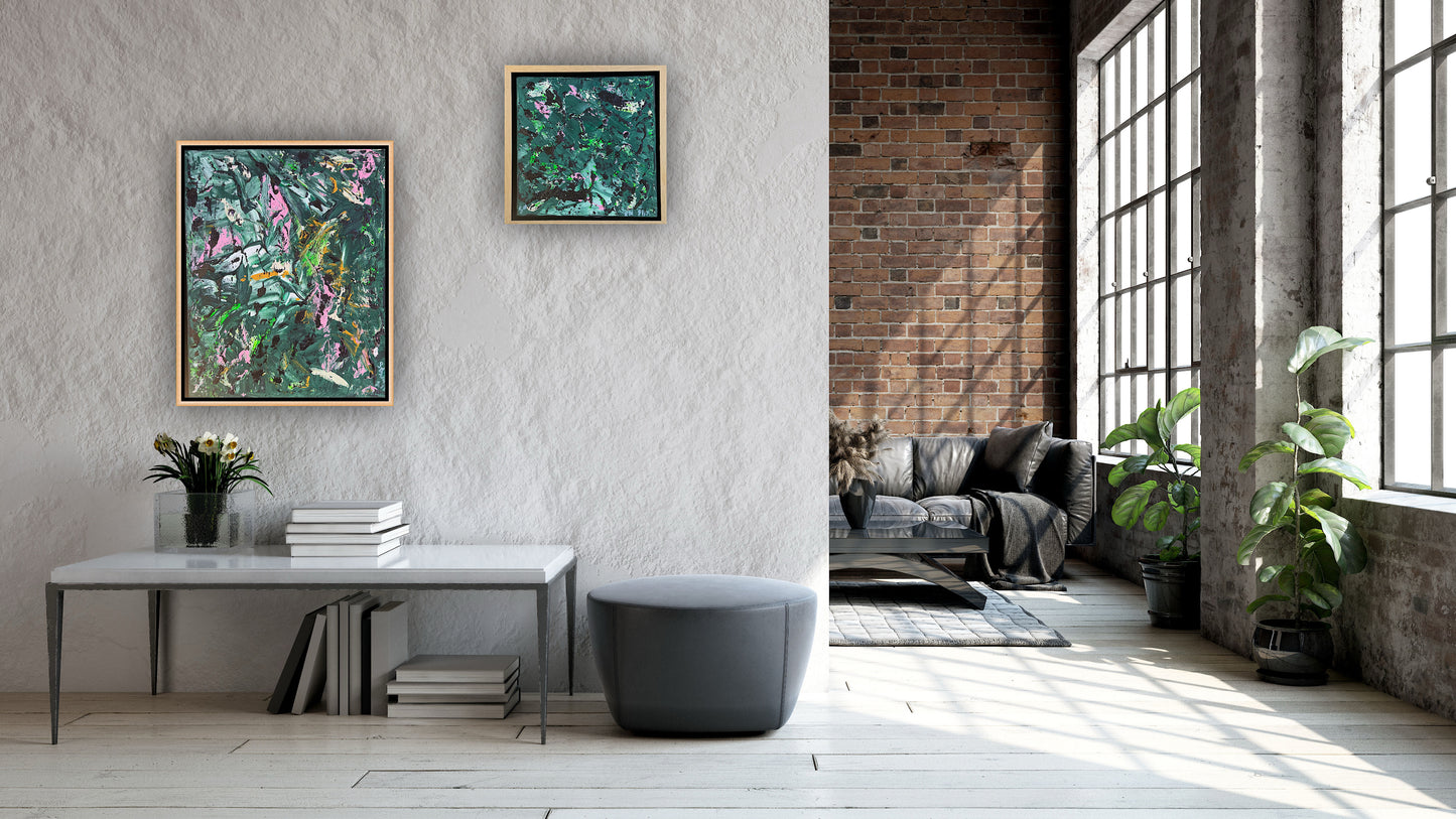 Framed in oak Original Abstract contemporary Oil Painting On Canvas 40x33cm Orchard II Oka