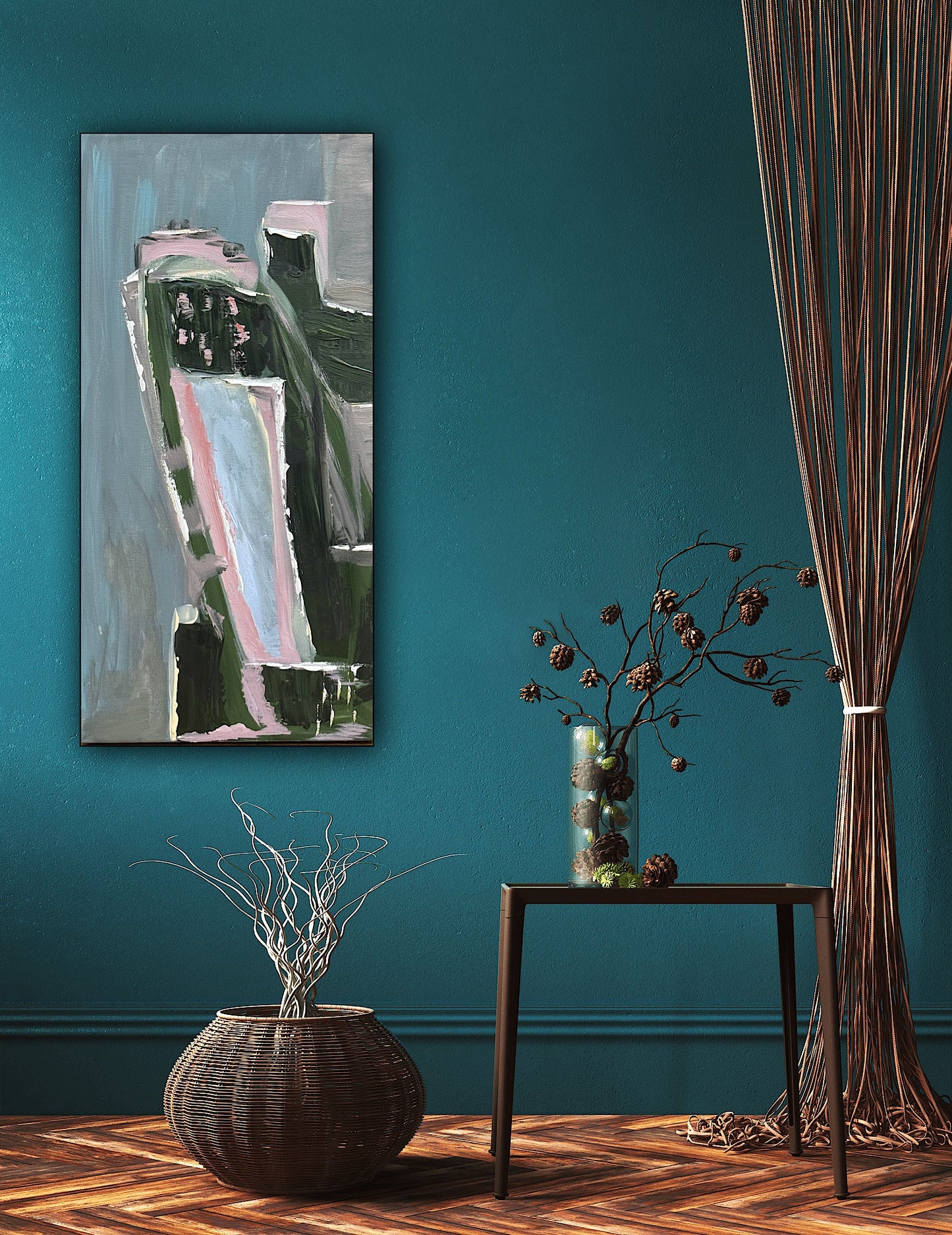 Oka Contemporary Abstract Original Oil Painting 30cm x 60cm textured House on a Hill