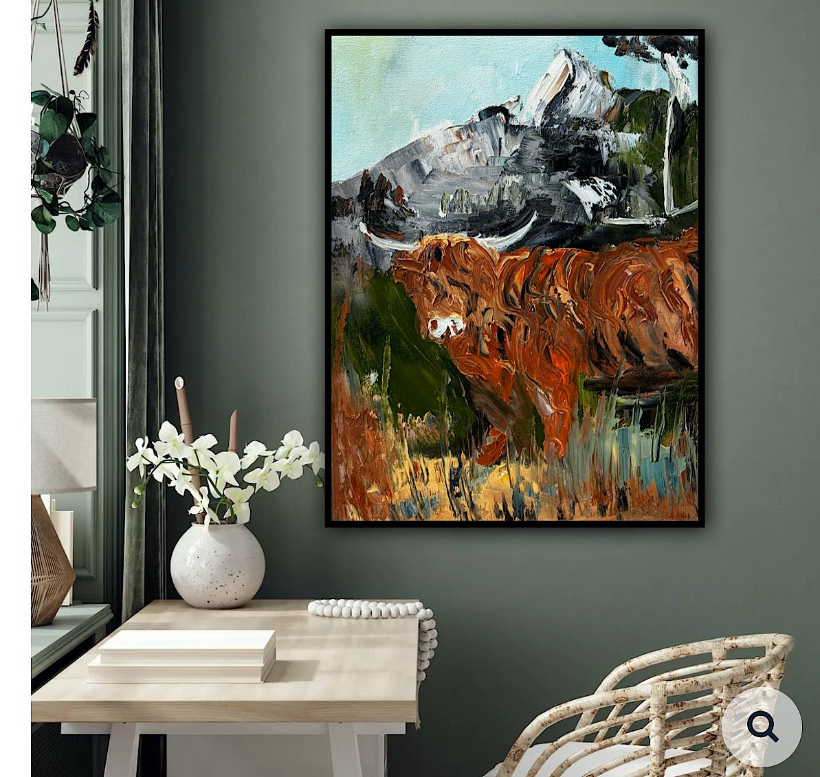 Abstract Original Oil Painting On 30 x 40cm Canvas Aboriginal highland cow ‘Bertie’ animal