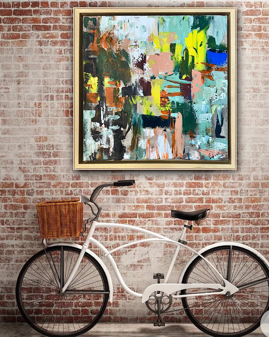 Framed Original Abstract Oil Painting On Canvas 52 x 52cm city lights Oka