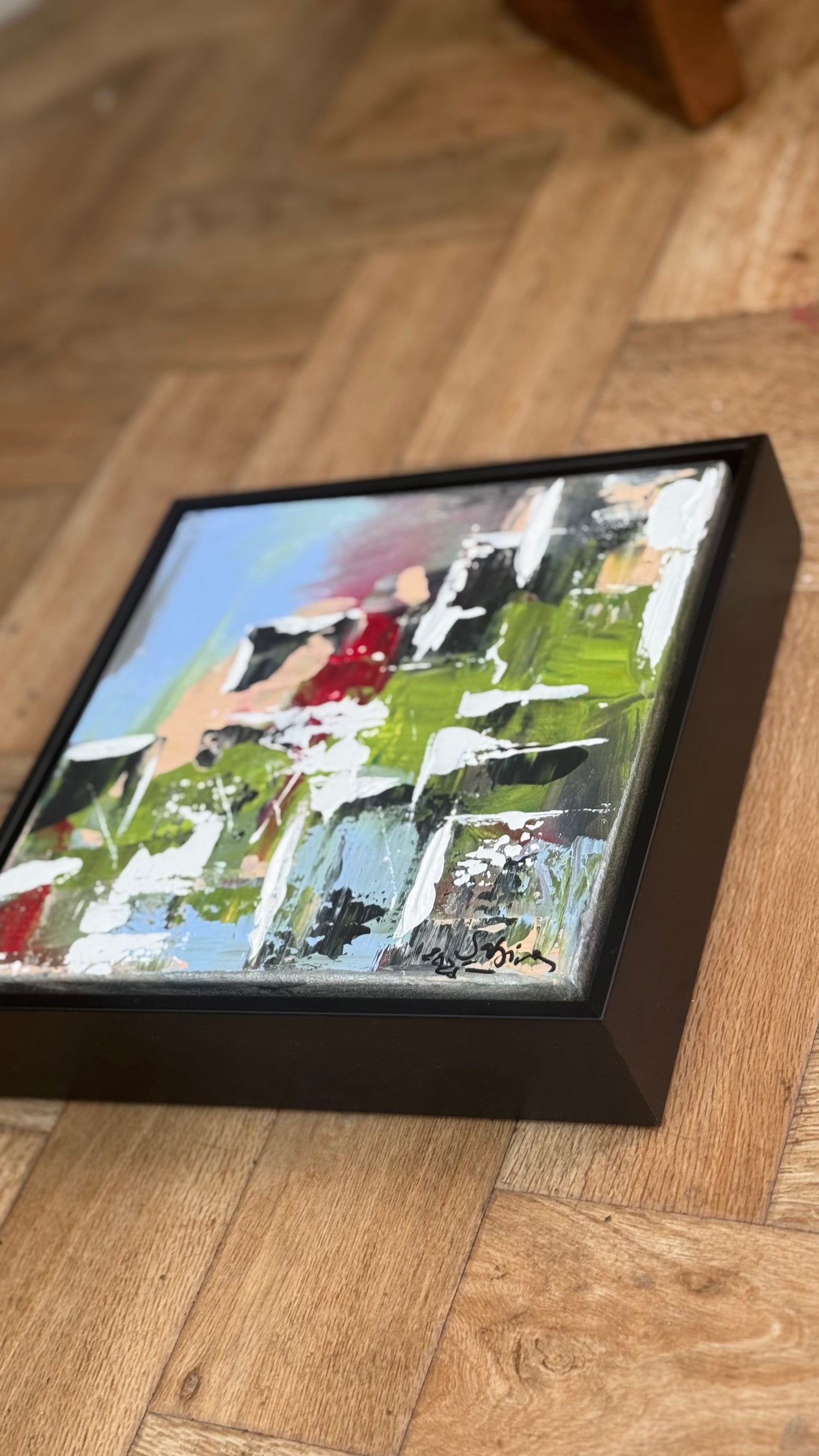 Framed Original Contemporary Abstract Oil Painting On Canvas 24 x 24cm ‘rome’