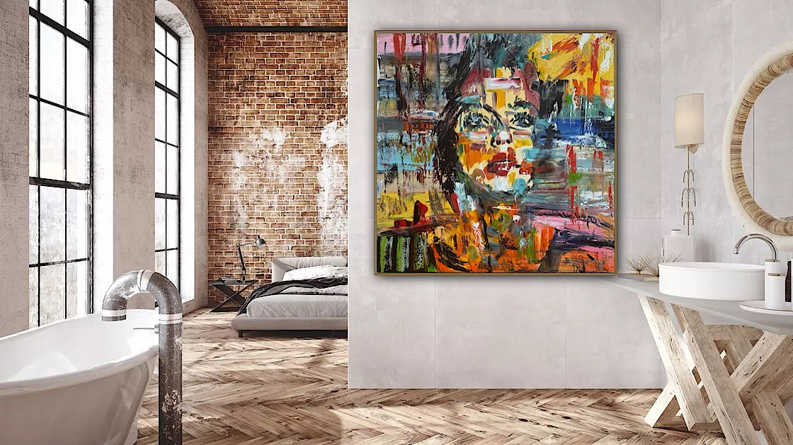Contemporary Abstract Original Oil Painting On Canvas 80x80cm Graffiti Art Woman’s portrait