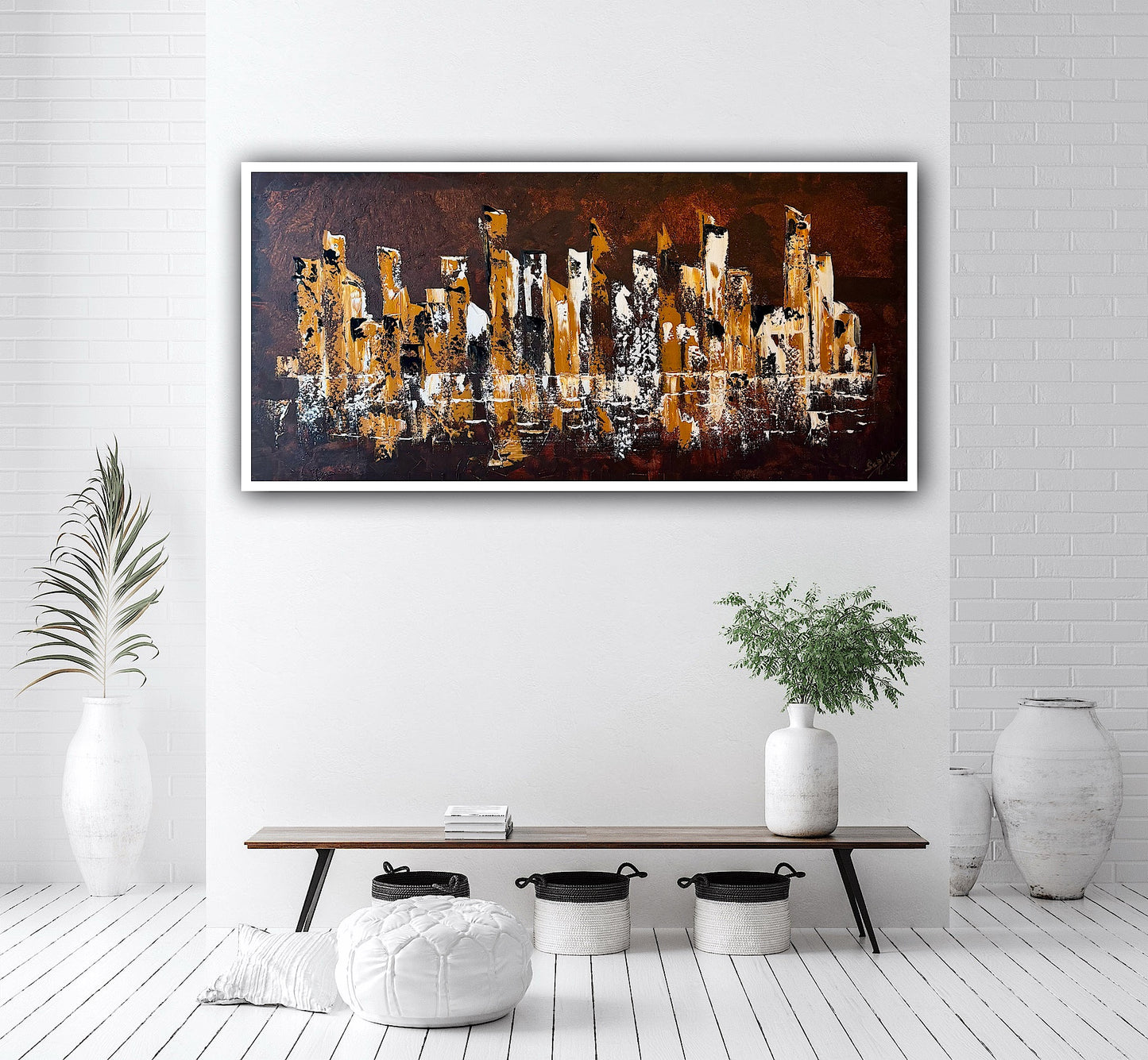 Richter Original Abstract Oil Painting On Canvas 60x120cm Cityscape escape New York
