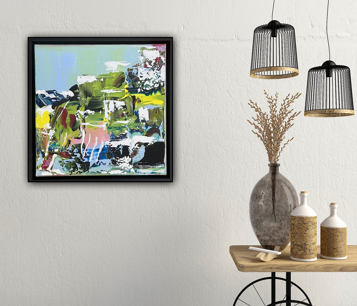 Framed Original Contemporary Abstract Oil Painting On Canvas 24 x 24cm ‘Rome’