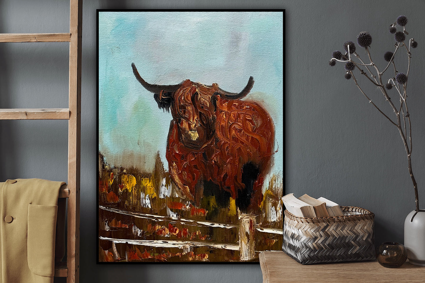 Abstract Original Oil Painting On 30 x 40cm Canvas Aboriginal highland cow ‘Bernie’ animal