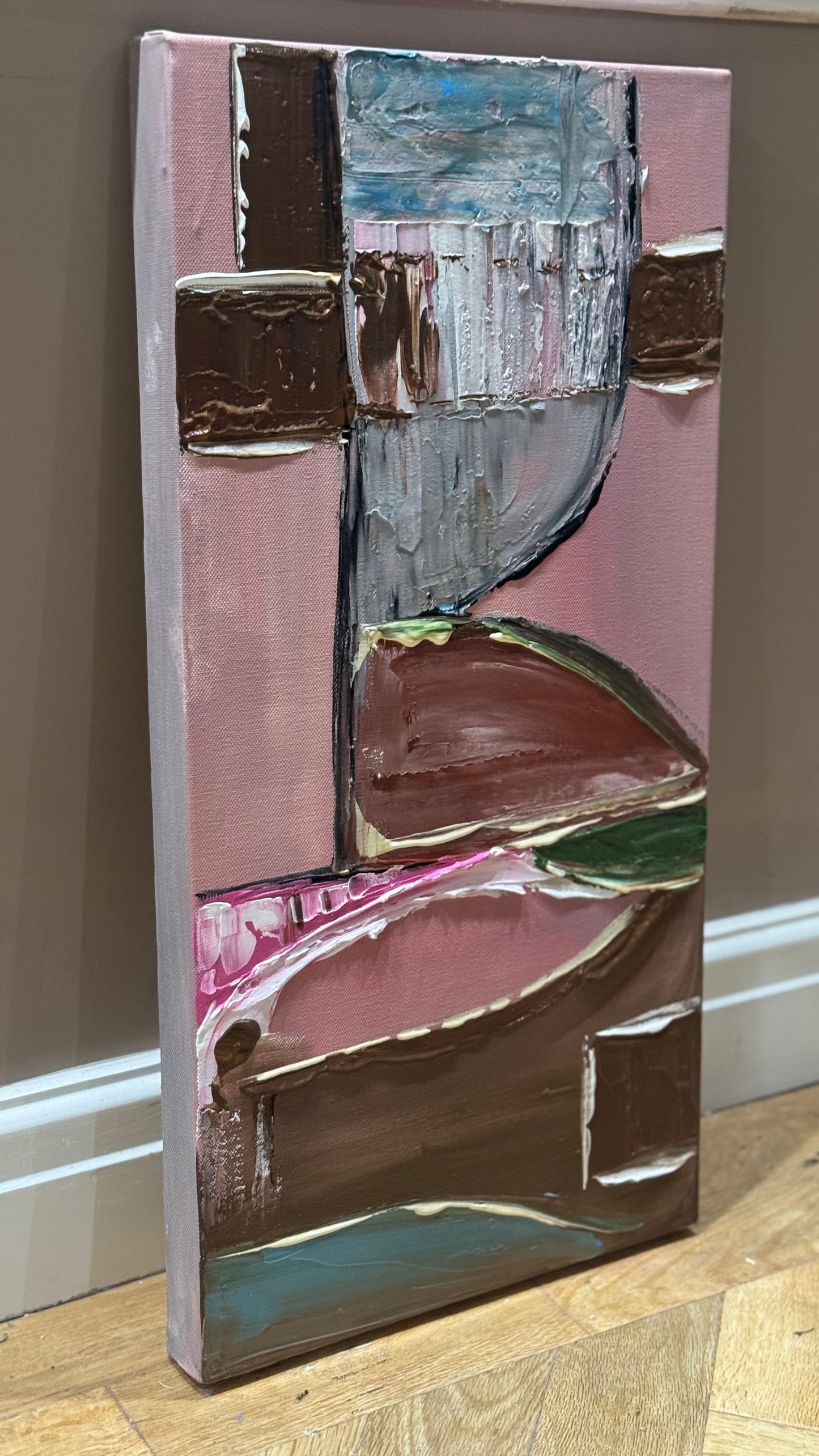 Oka Contemporary Abstract Original Oil Painting 30cm x 60cm textured Harmonic Layer