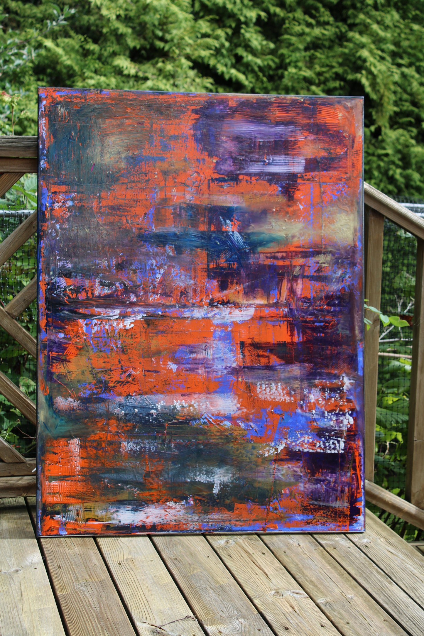 Large Abstract Original Oil Painting On 100x80cm canvas Oka Reflections