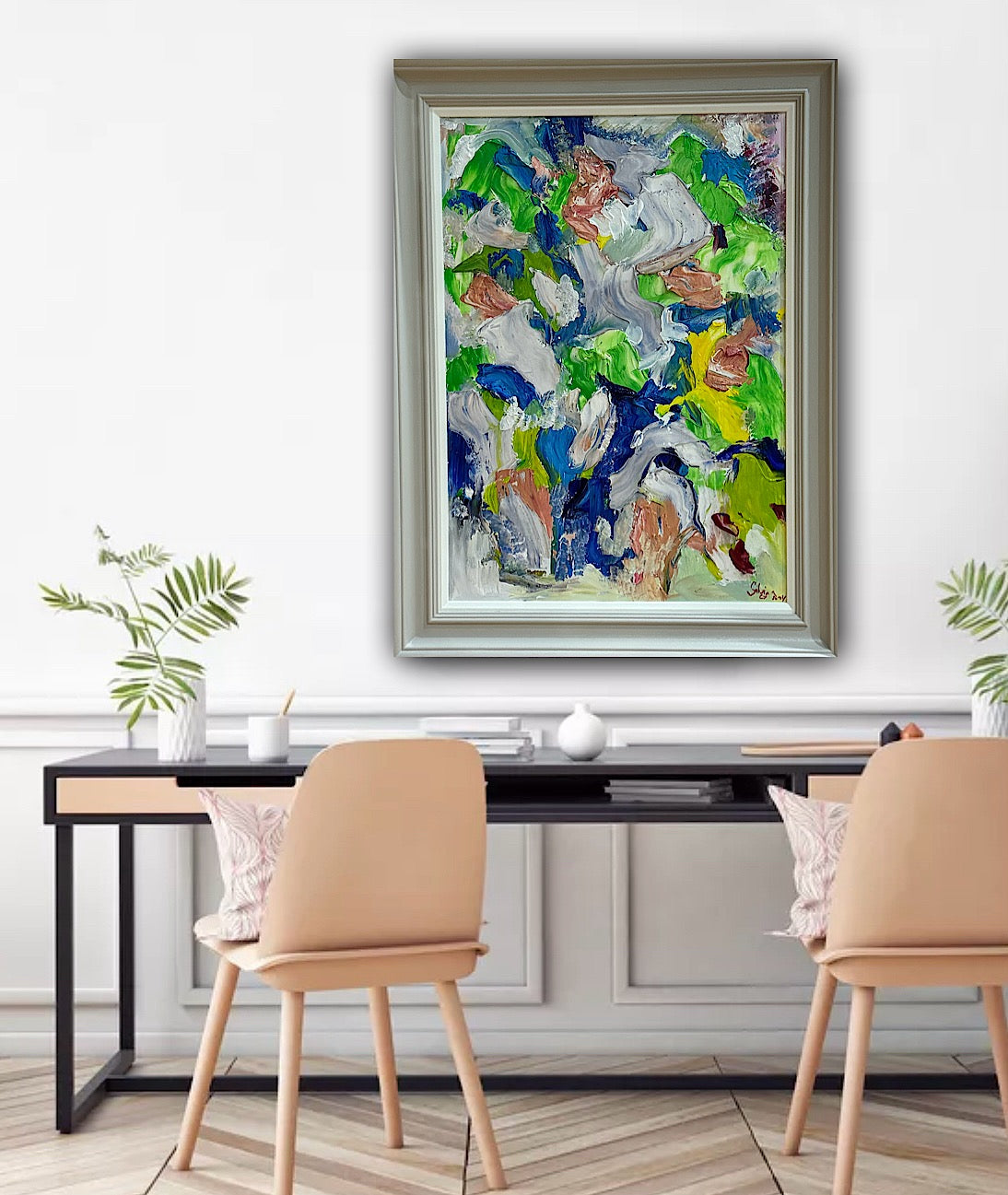 Framed Original Abstract contemporary Oil Painting On Canvas 52x70cm Floral Oka