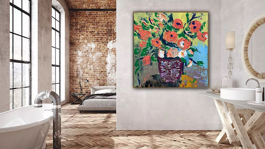 Oka Contemporary Abstract Original Oil Painting 60 x 60cm textured Whispers of Flowers