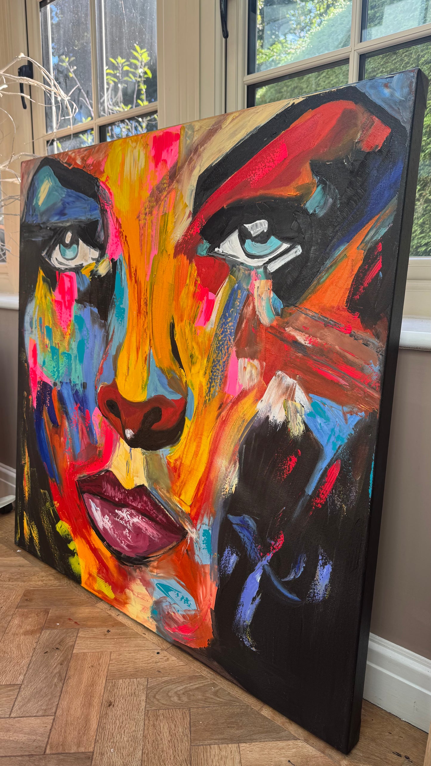 Contemporary Abstract Original Oil Painting 100x100cm canvas Cat Woman Beauty portrait