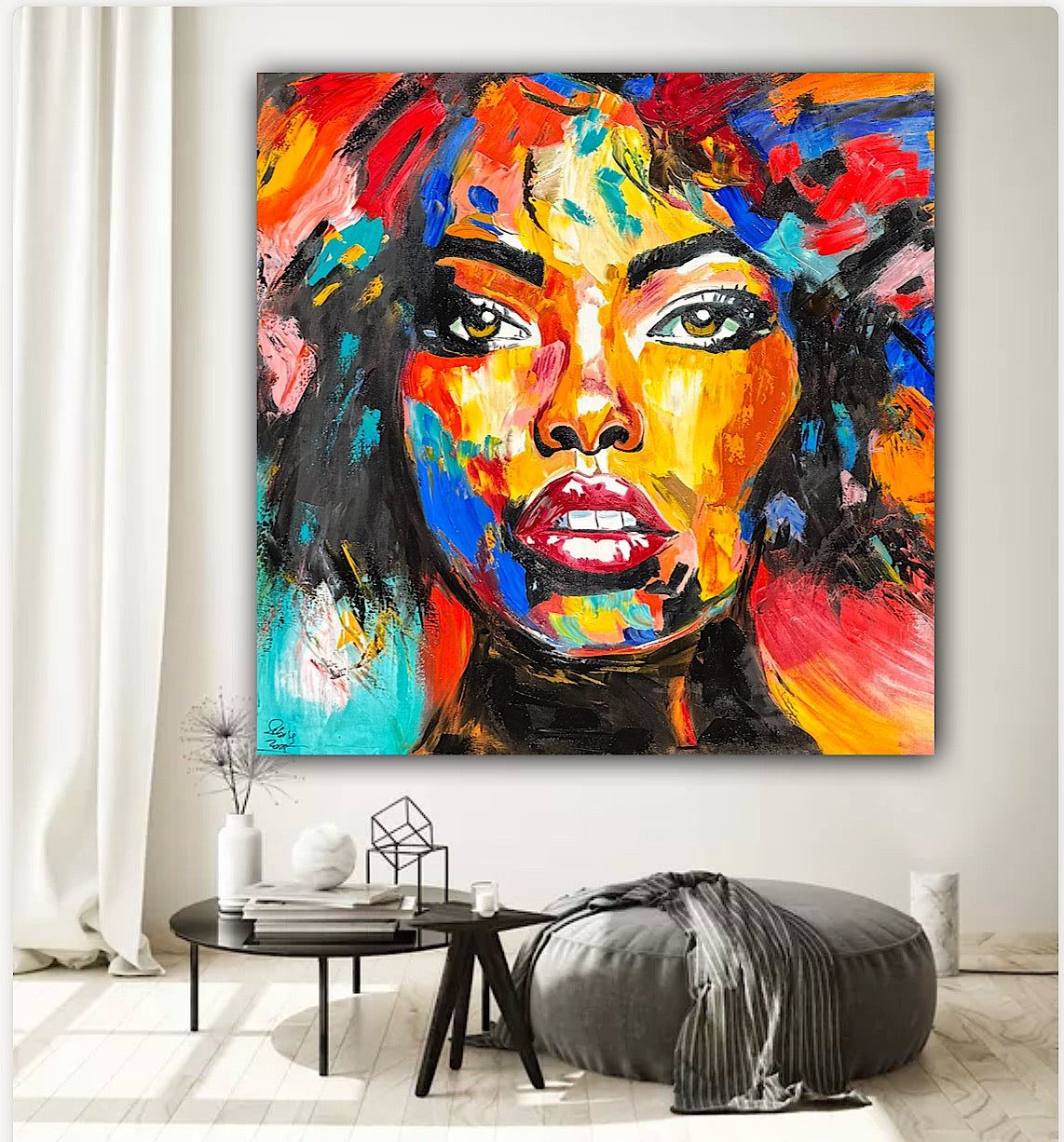 Richter Style Abstract Original Oil Painting On 100 x 100cm canvas Beauty Hazel eyes woman portrait