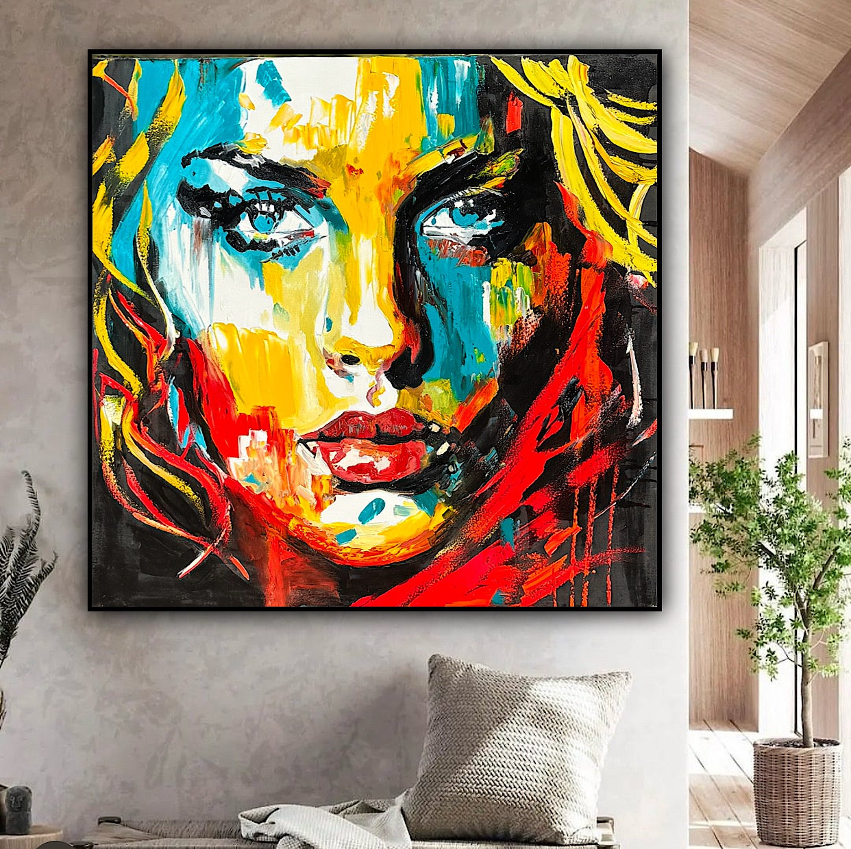 Richter Style Abstract Original Oil Painting On 100 x 100cm canvas Beauty Queen woman portrait