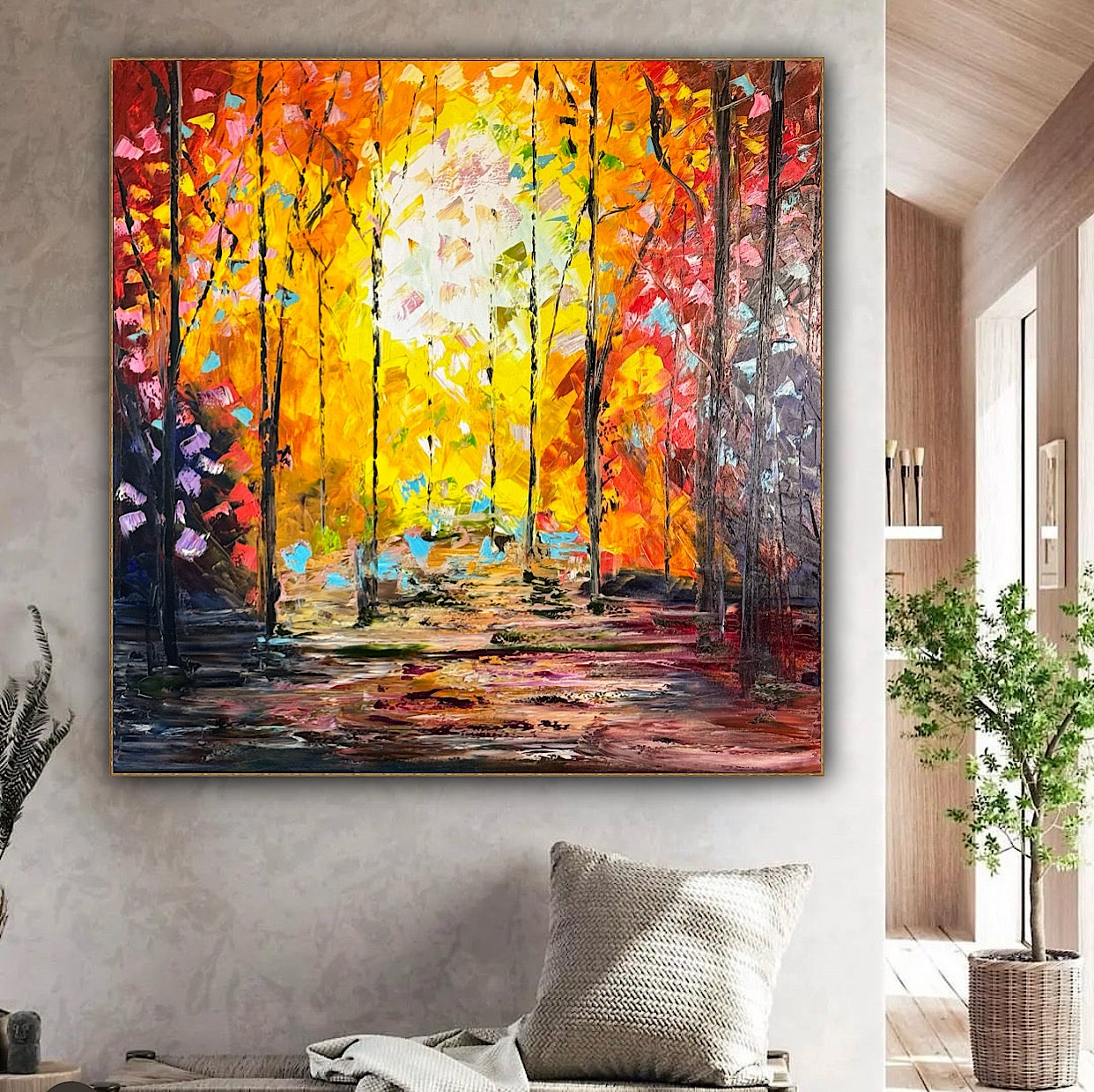 Richter Original Abstract Oil Painting 100x100cm On 1.6cm Canvas Autumn Forest
