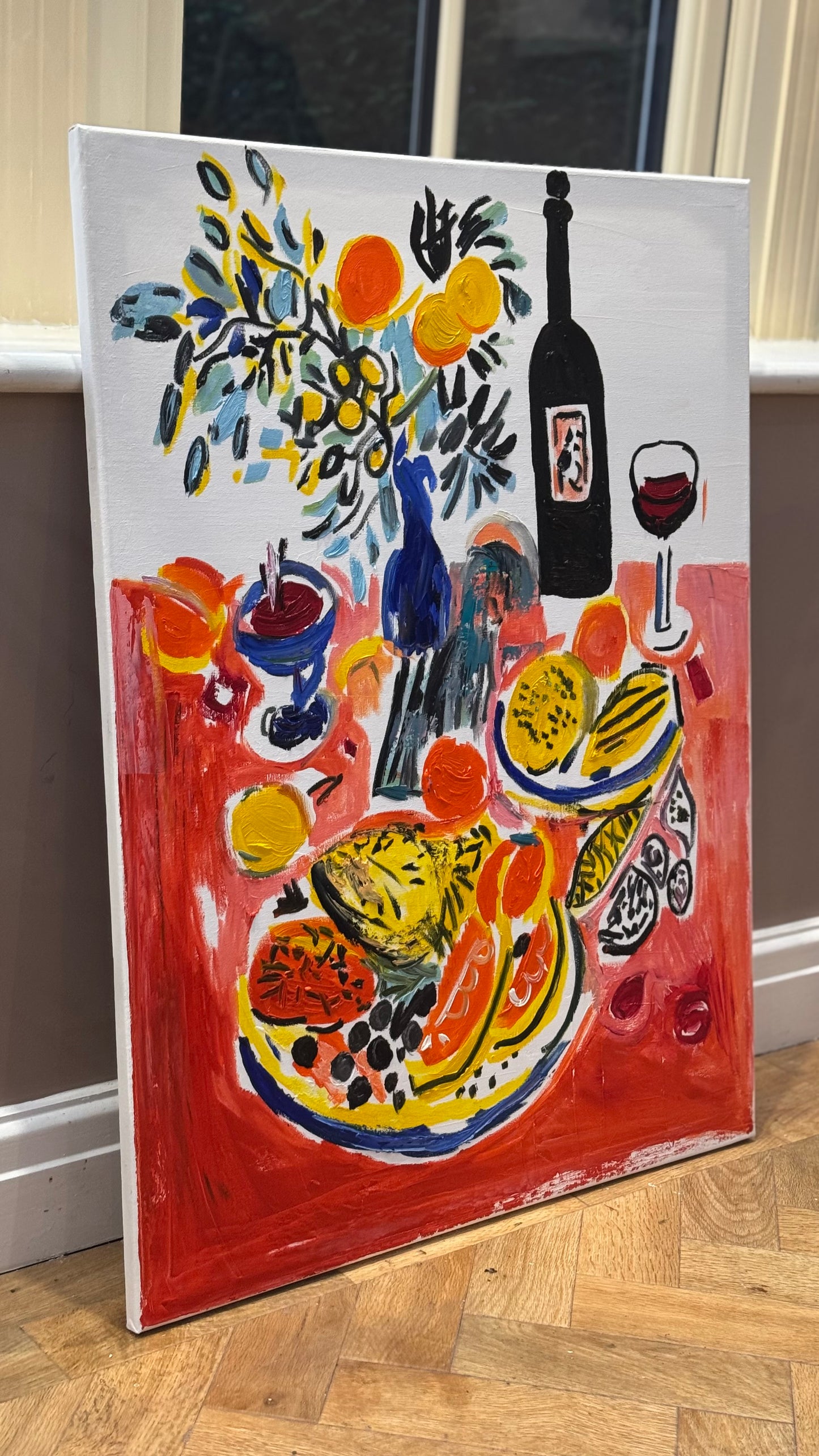 Renour Abstract Original Oil Painting On 80x60cm canvas Wine and Fruit