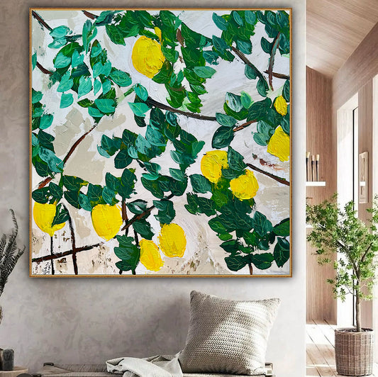 Large Abstract Original Oil Painting On 100 x100cm canvas textured Lemon Tree