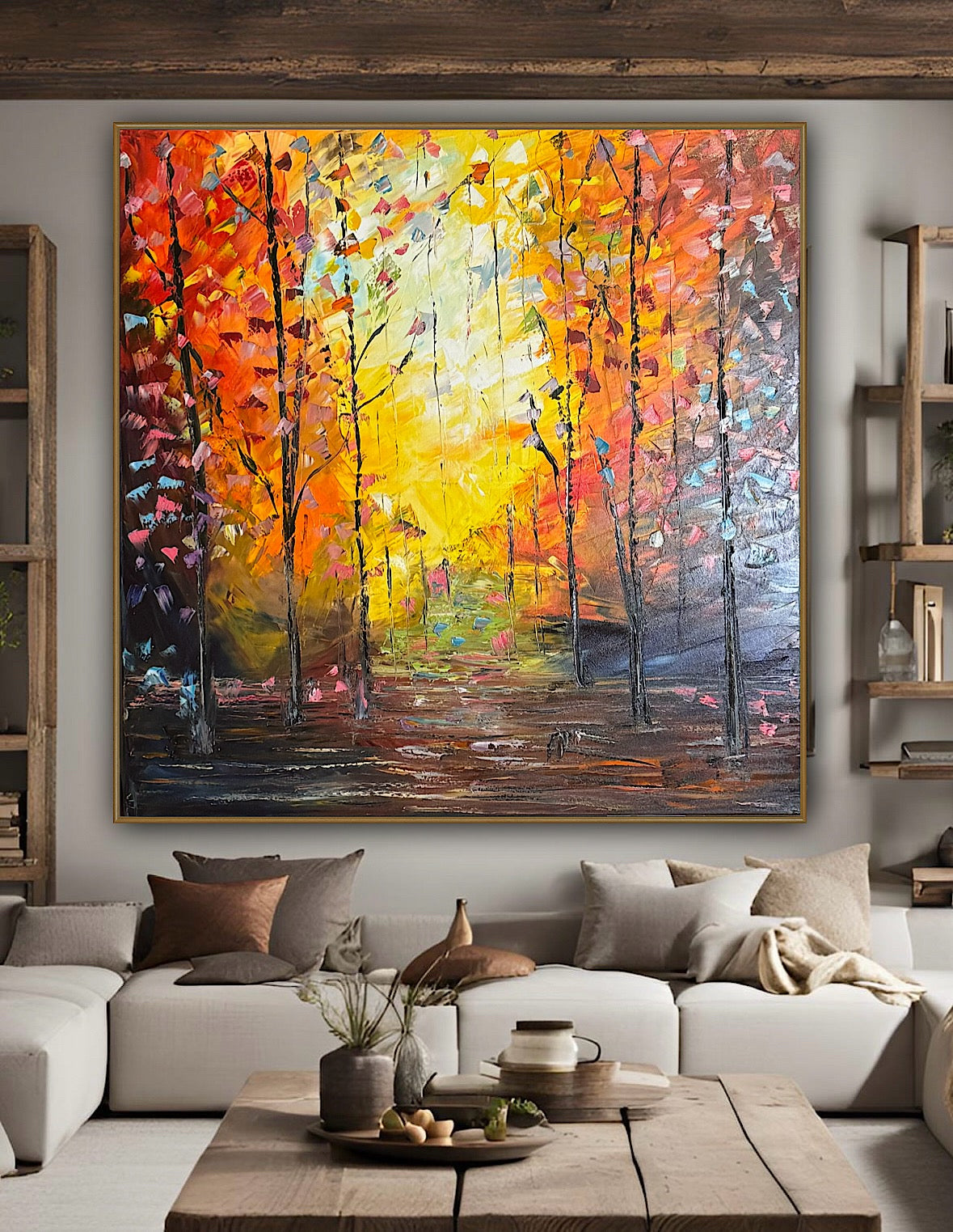 Oka Contemporary Abstract Original Oil Painting 100 x100cm Autumn Forest floral