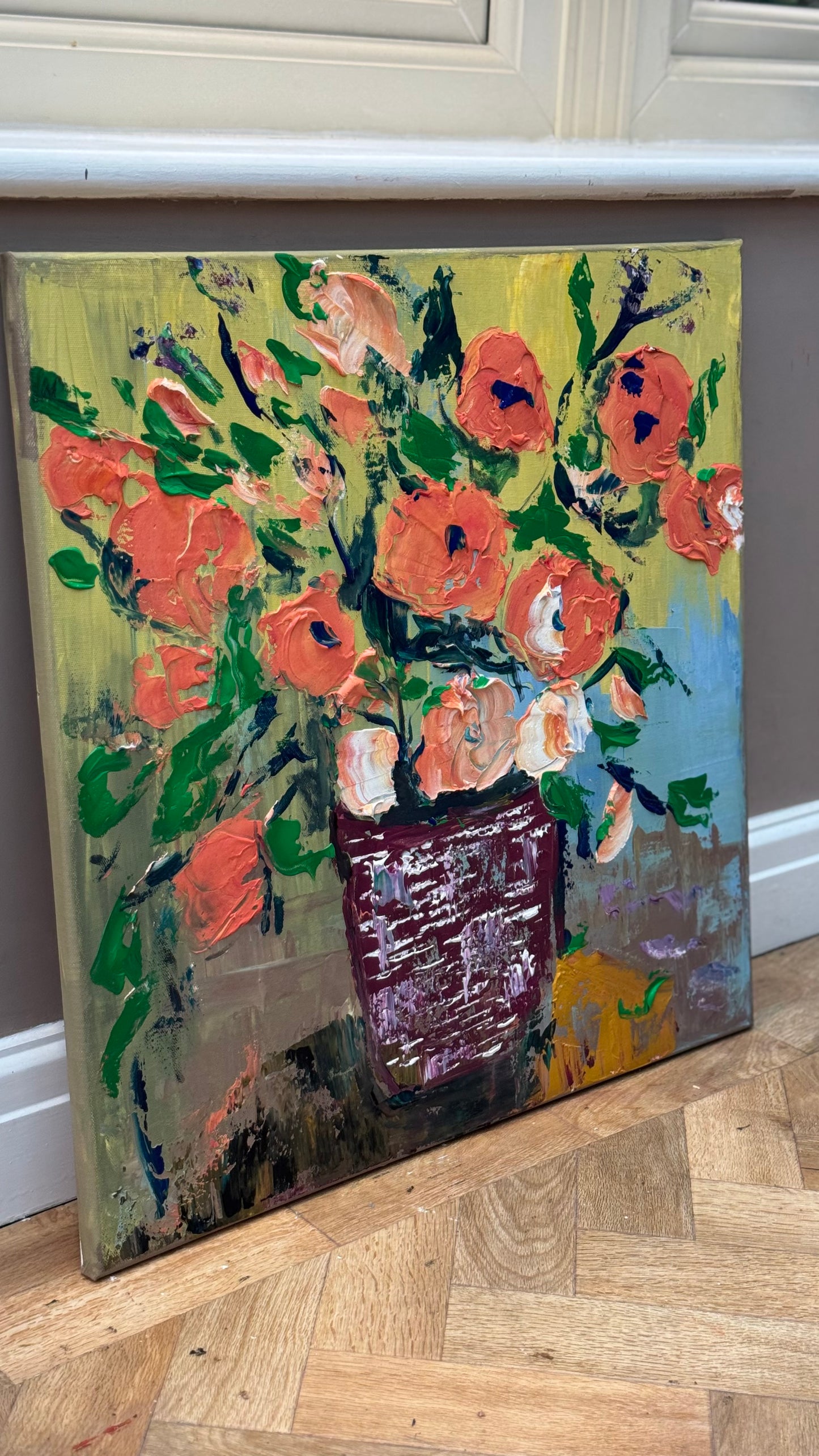 Oka Contemporary Abstract Original Oil Painting 60 x 60cm textured Whispers of Flowers