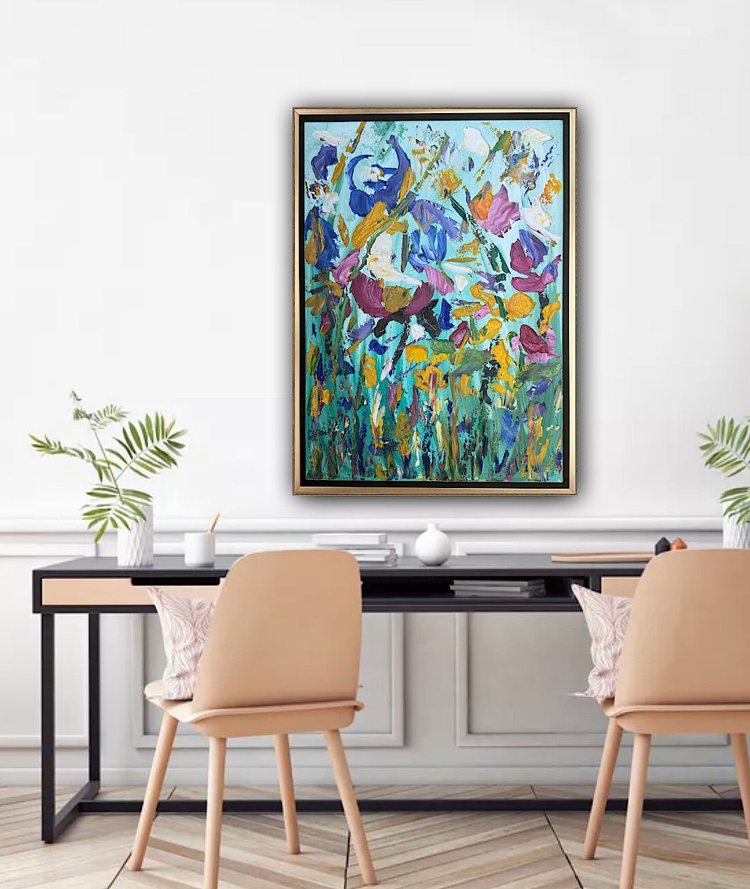 Framed in gold Textured Original Abstract Oil Painting On Canvas 50 x 40cm Eden Gardens