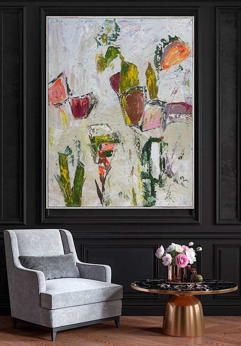 Oka Style Abstract contemporary Oil Painting On Canvas 80 x 100cm Orcia flowers