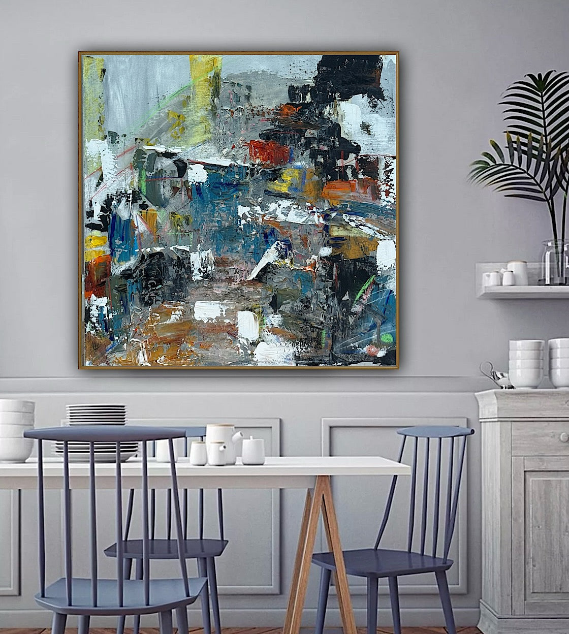 Contemporary Style Abstract Original Oil Painting on 60x60cm Canvas House on the Hill