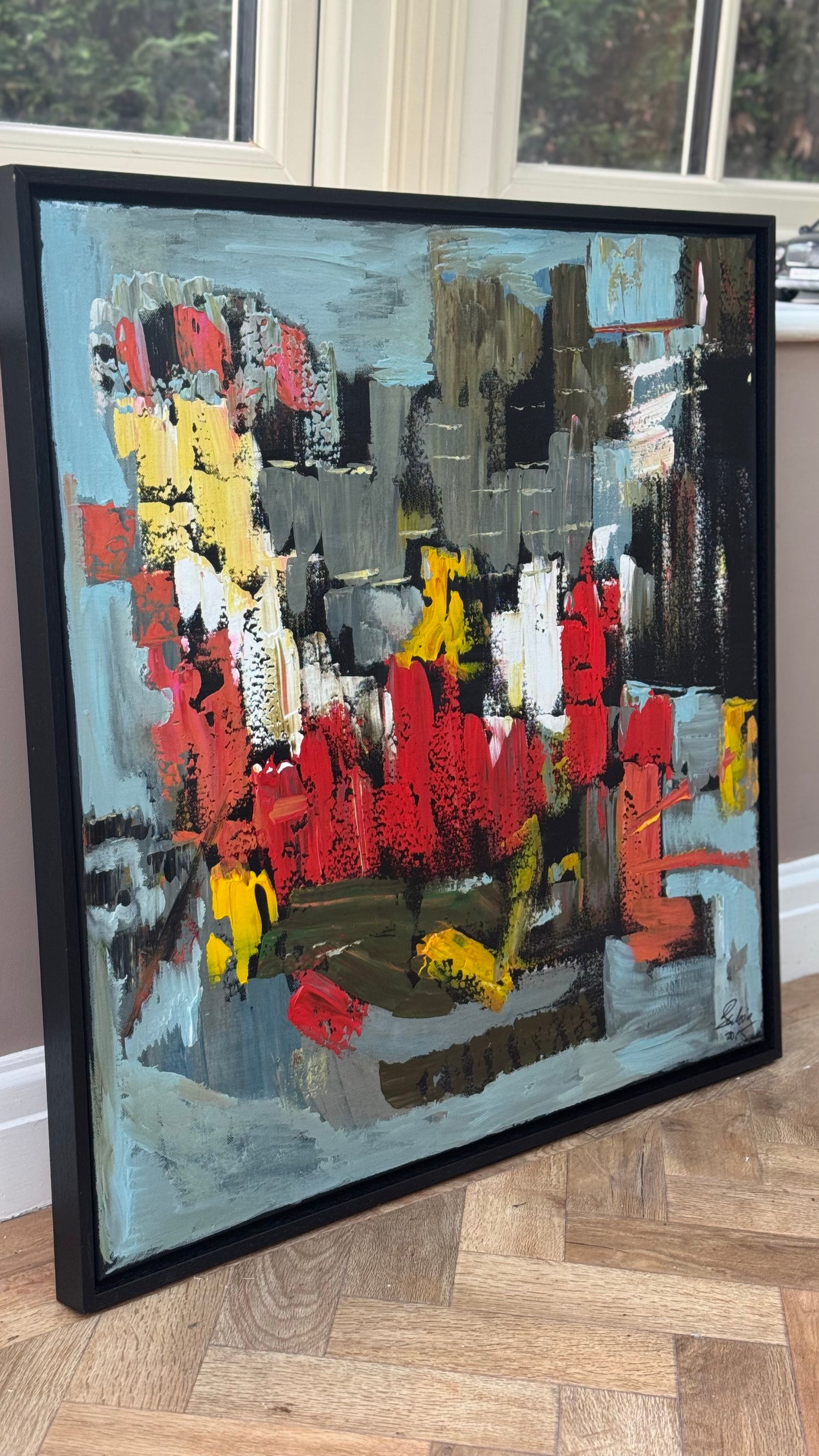 Framed in black Oka Contemporary Abstract Original Oil Painting on 70 x 70cm canvas Rome cityscape