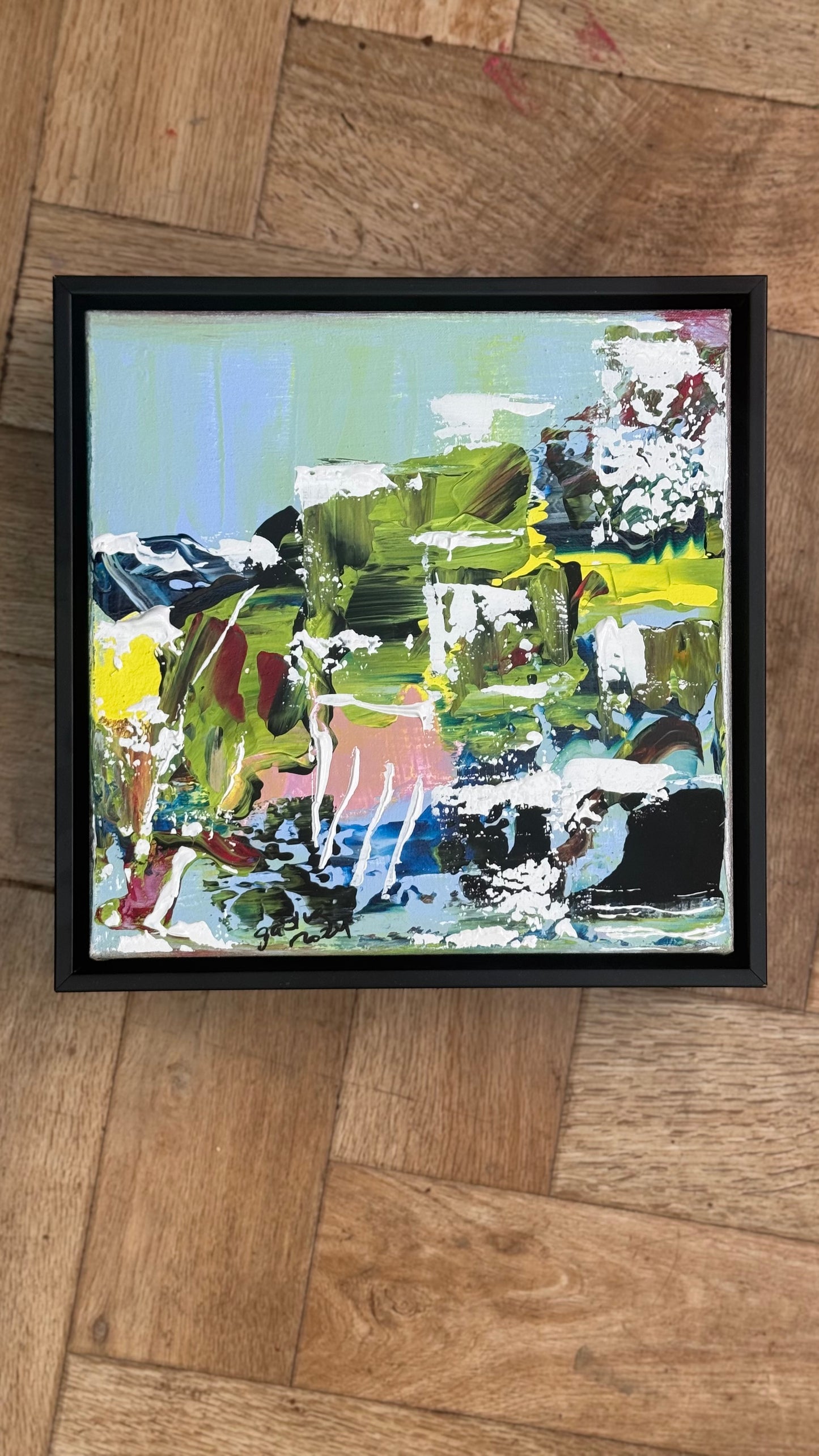 Framed Original Contemporary Abstract Oil Painting On Canvas 24 x 24cm ‘Rome’