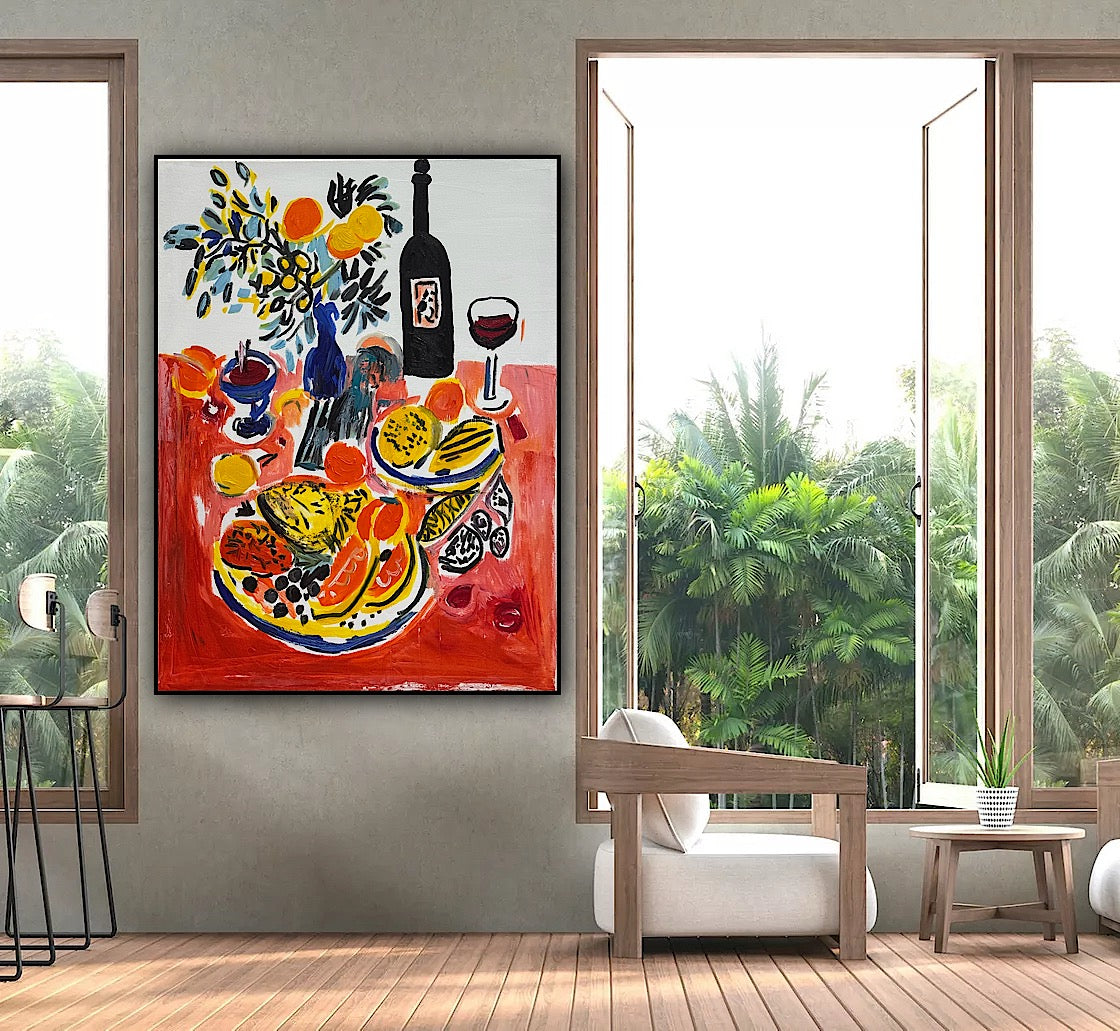 Renour Abstract Original Oil Painting On 80x60cm canvas Wine and Fruit
