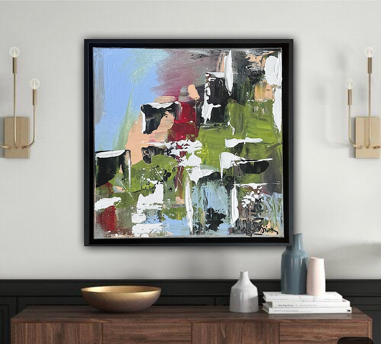 Framed Original Contemporary Abstract Oil Painting On Canvas 24 x 24cm ‘rome’