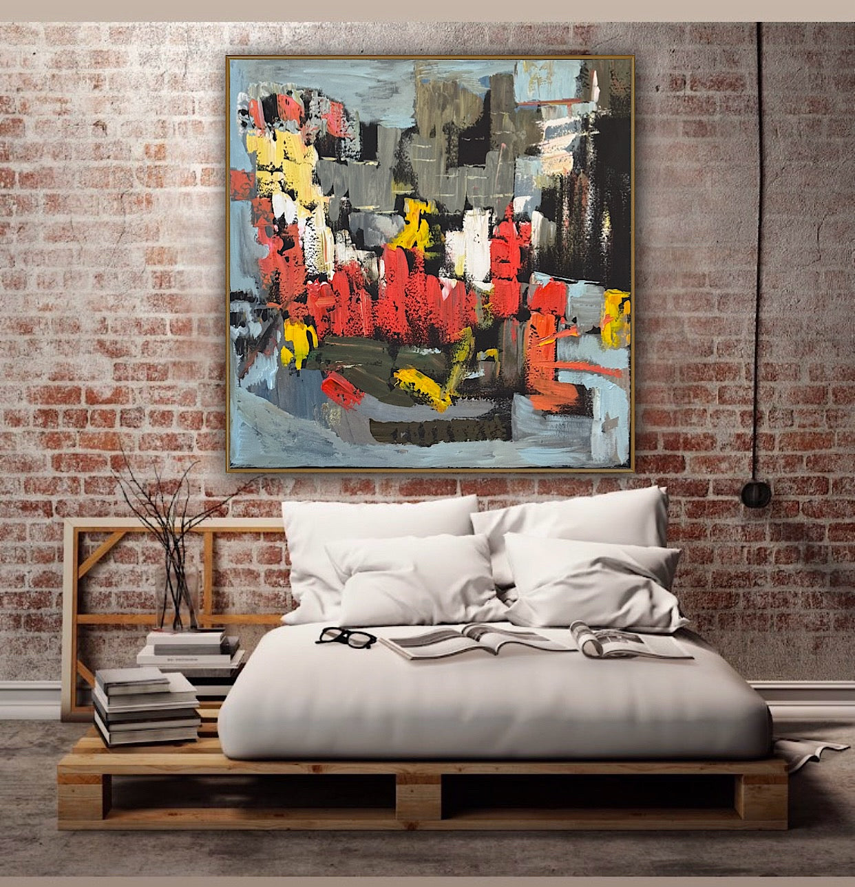 Framed in black Oka Contemporary Abstract Original Oil Painting on 70 x 70cm canvas Rome cityscape
