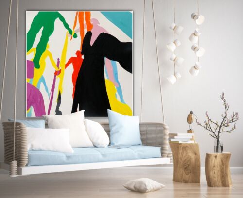 Kandinsky Style Original Abstract Large Oil Painting On Canvas 100x100cm Humans